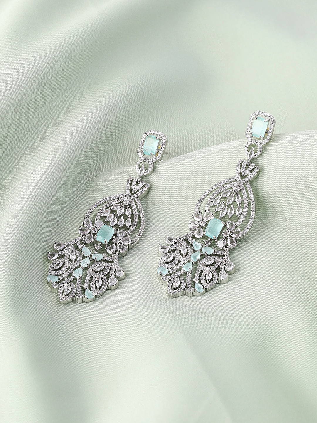 

Priyaasi Silver-Plated American Diamond Contemporary Drop Earrings