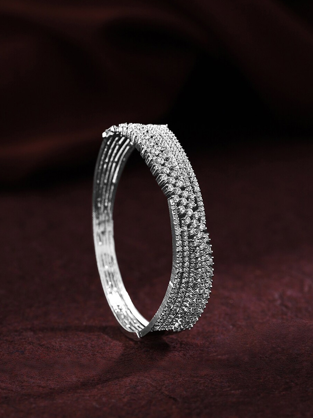 

Priyaasi Women Silver-Plated American Diamond Bangle-Style Bracelet