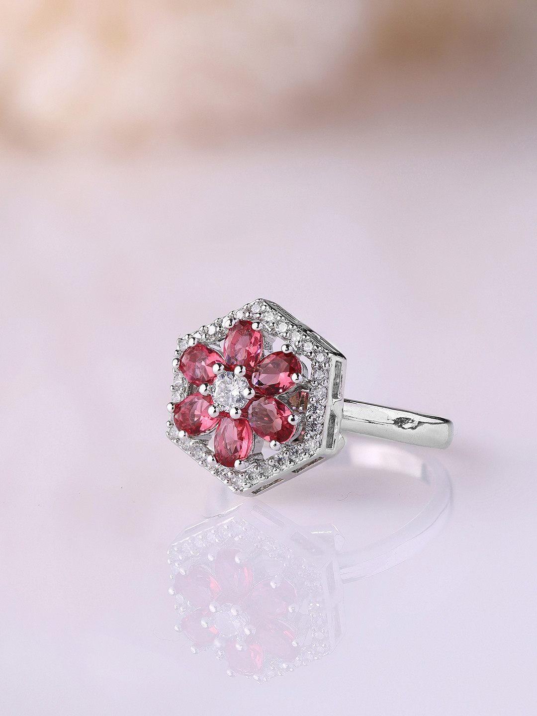 

Priyaasi Silver-Plated AD-Studded Adjustable Finger Ring