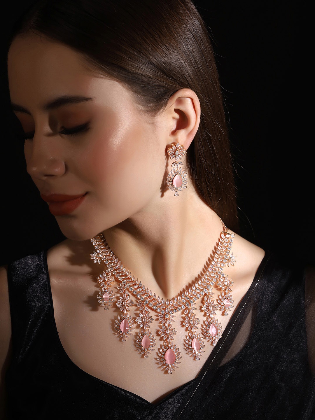 

Priyaasi Rose Gold-Plated American Diamond-Studded Jewellery Set