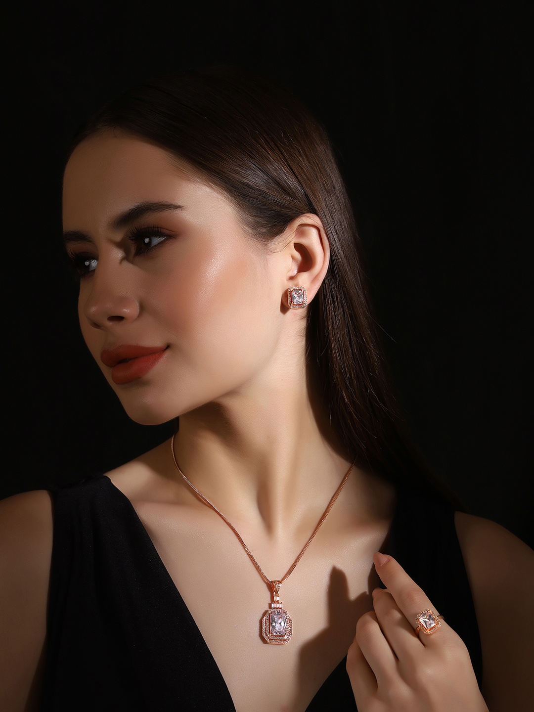 

Priyaasi Rose Gold-Plated AD-Studded Jewellery Set