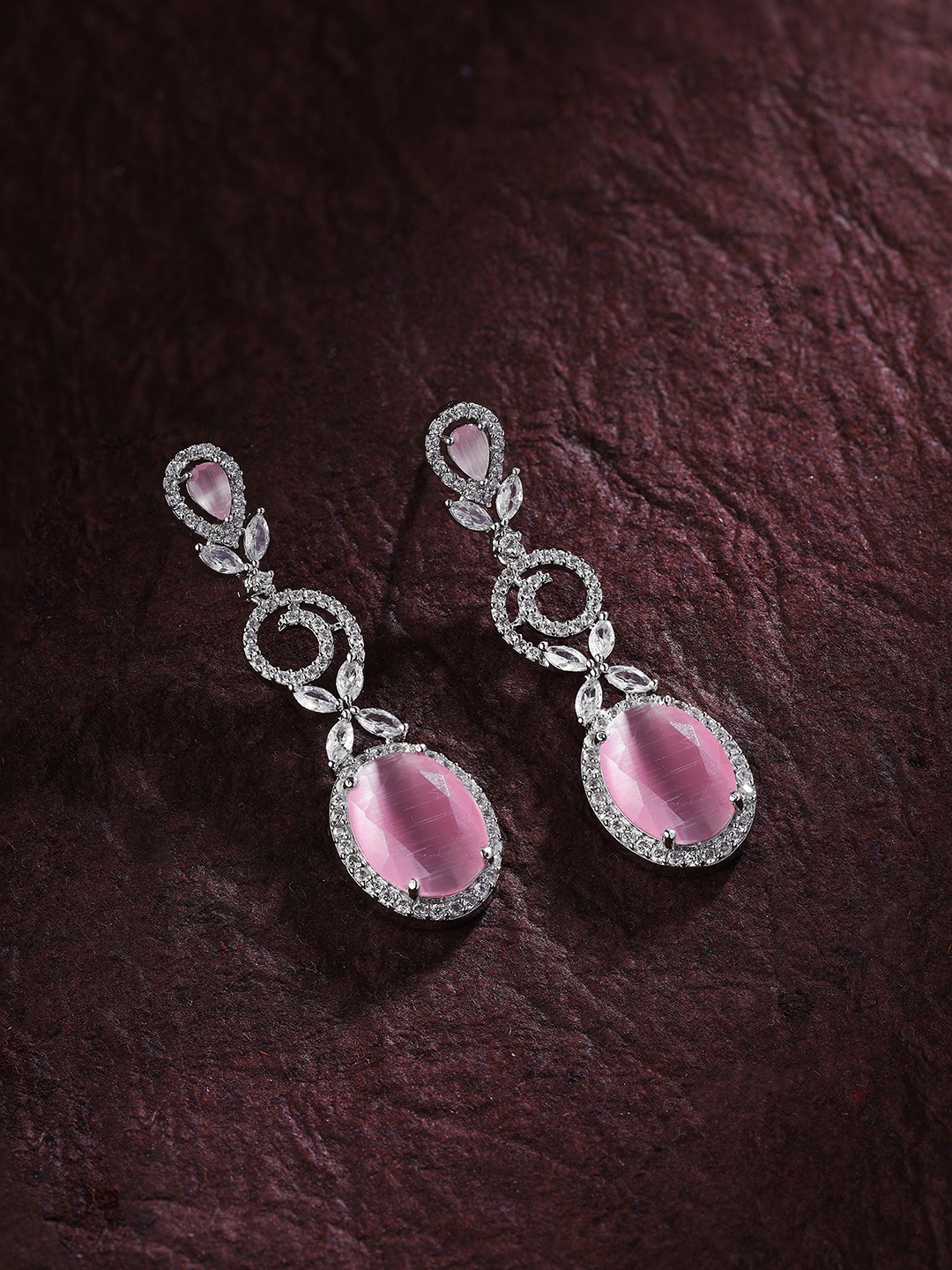 

Priyaasi Silver-Plated American Diamond Contemporary Drop Earrings