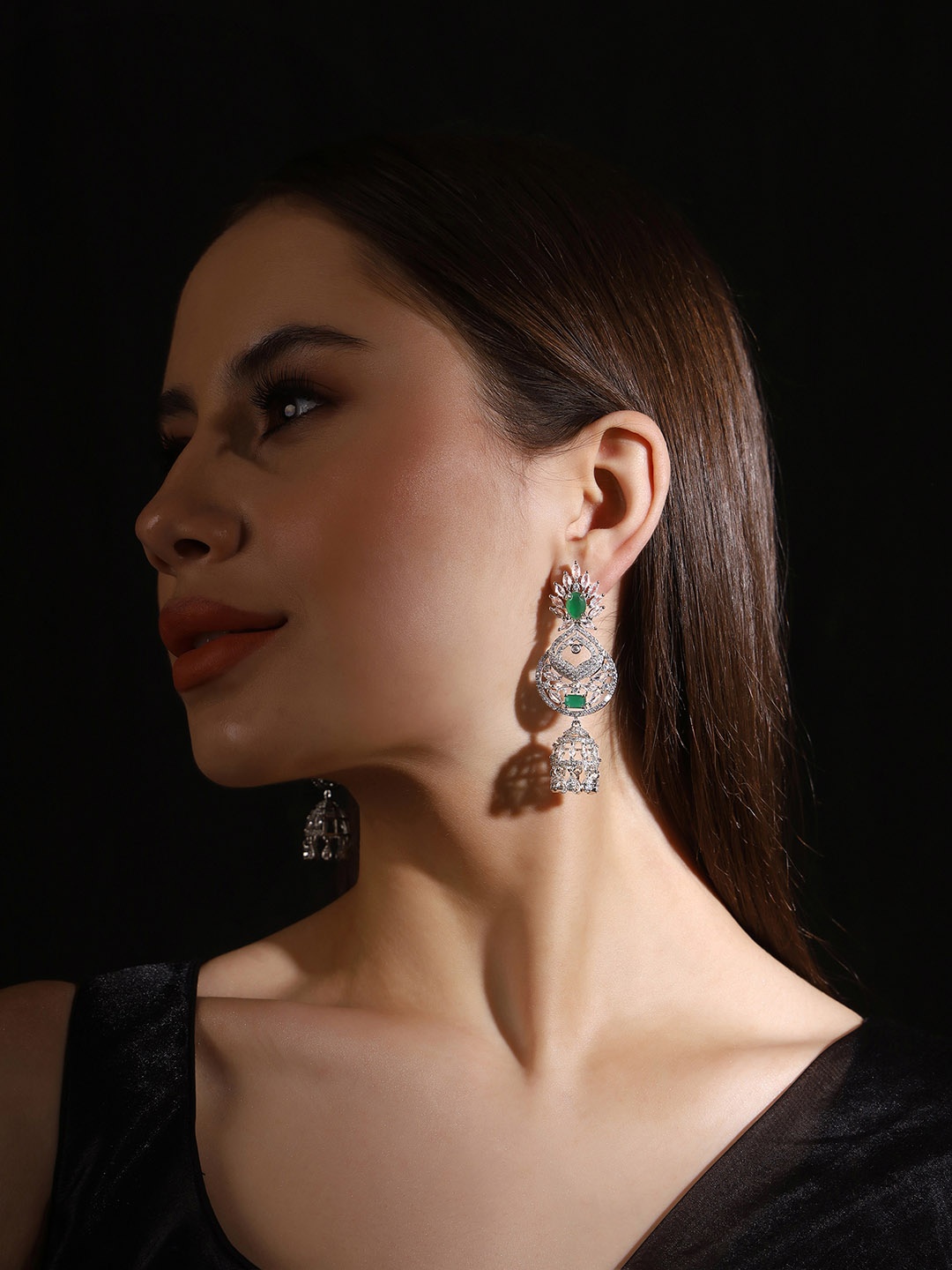 

Priyaasi Silver-Plated American Diamond Contemporary Drop Earrings