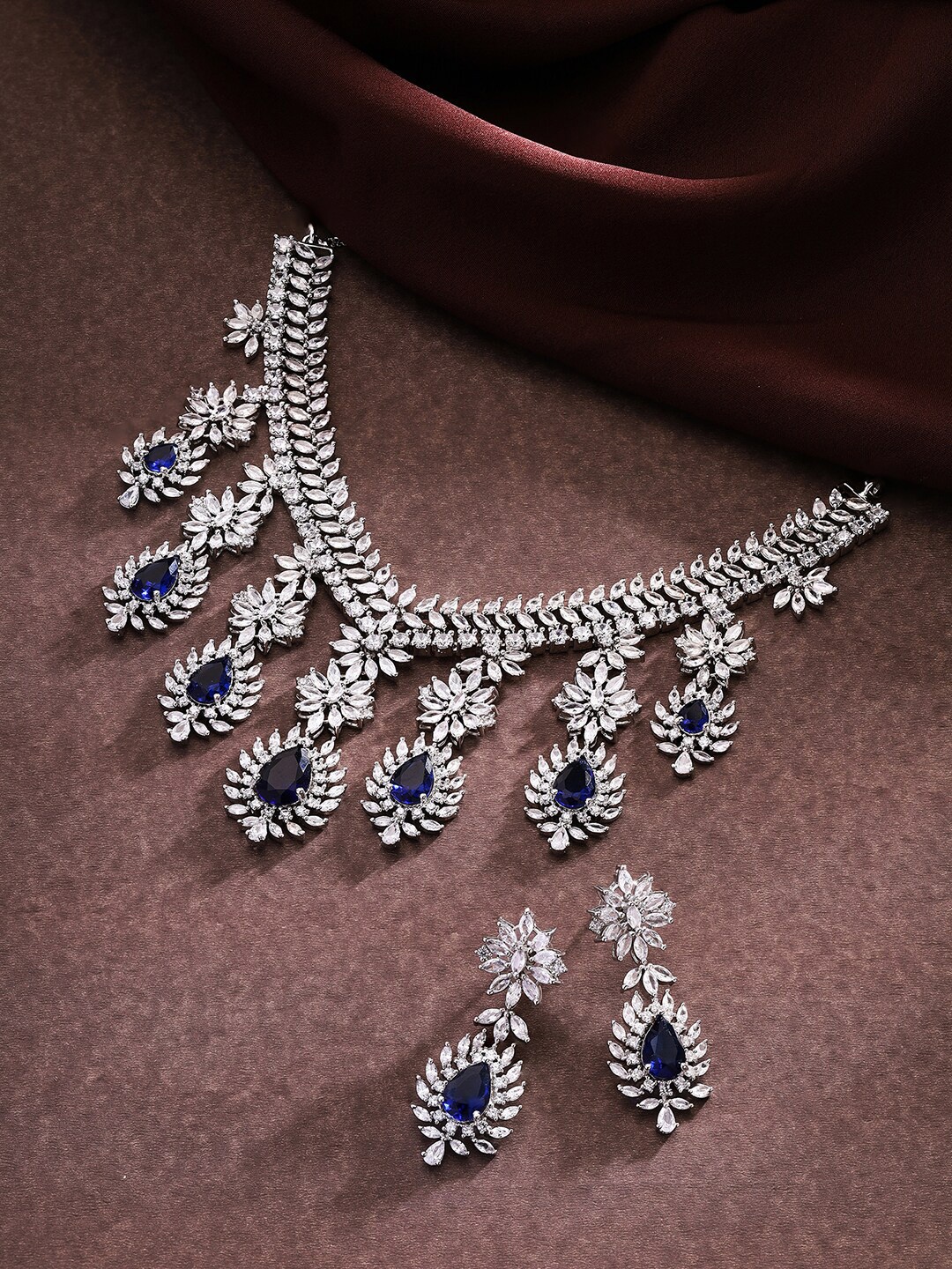 

Priyaasi Silver-Plated AD-Studded Jewellery Set, Blue