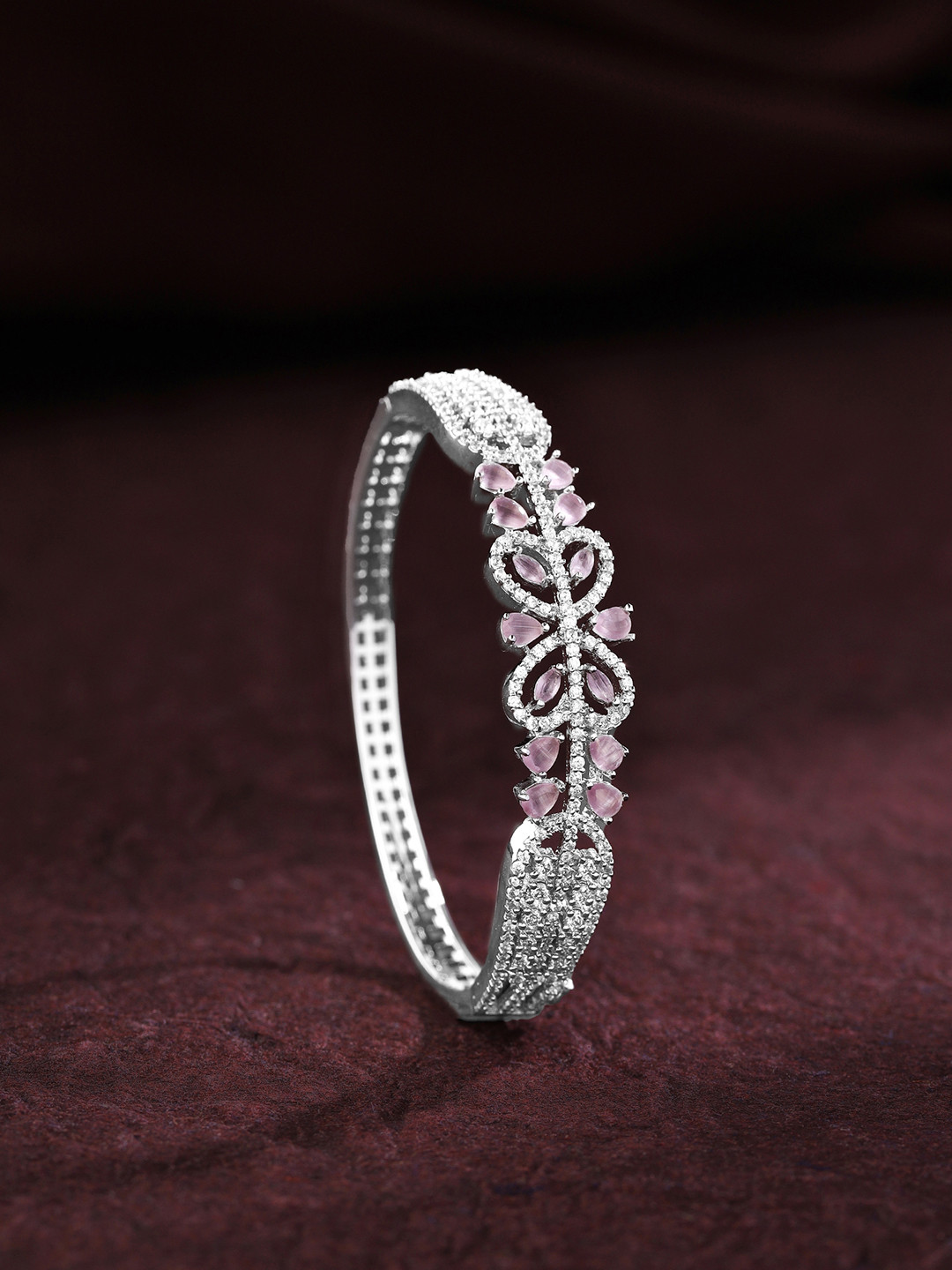 

Priyaasi Silver-Plated American Diamond Studded Bangle-Style Bracelet