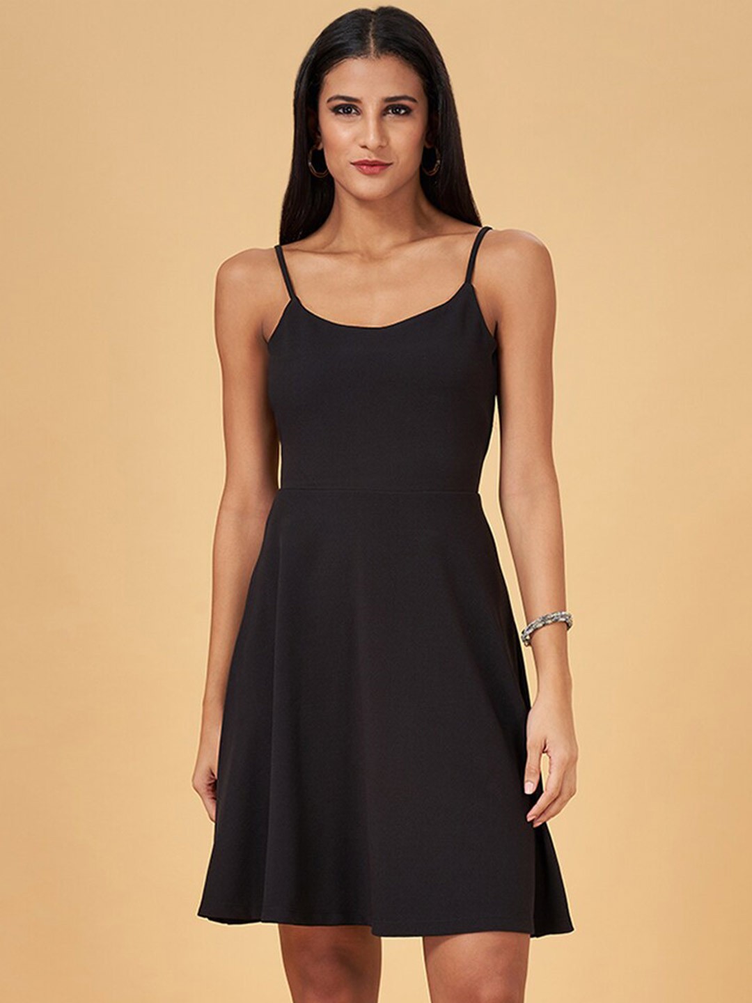 

People Shoulder Straps Fit & Flare Dress, Black