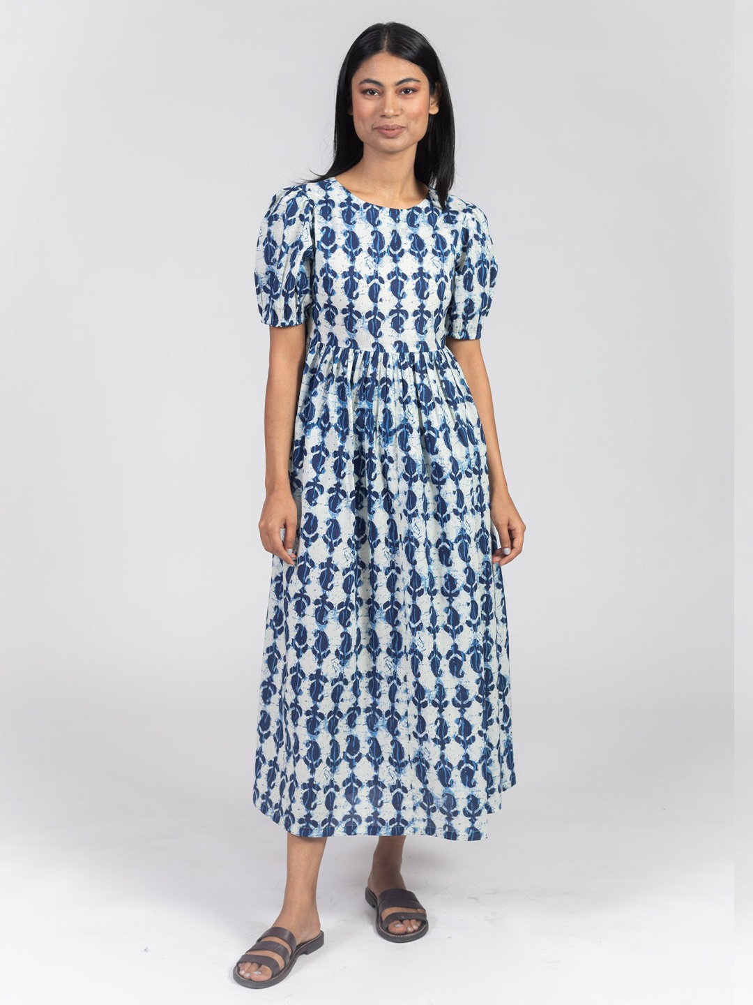 

KASYA Ethnic Motifs Print Empire Midi Dress, Blue