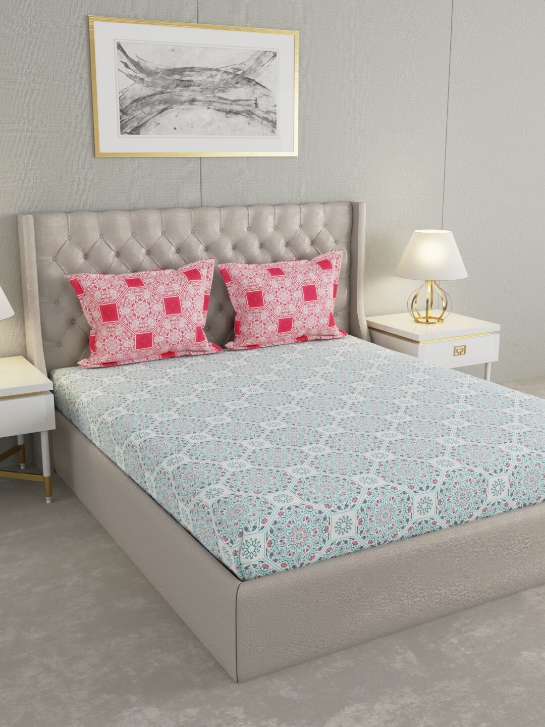 

Raymond Home Pink & Pink Ethnic Motifs Cotton144 TC Queen Bedsheet with 2 Pillow Covers