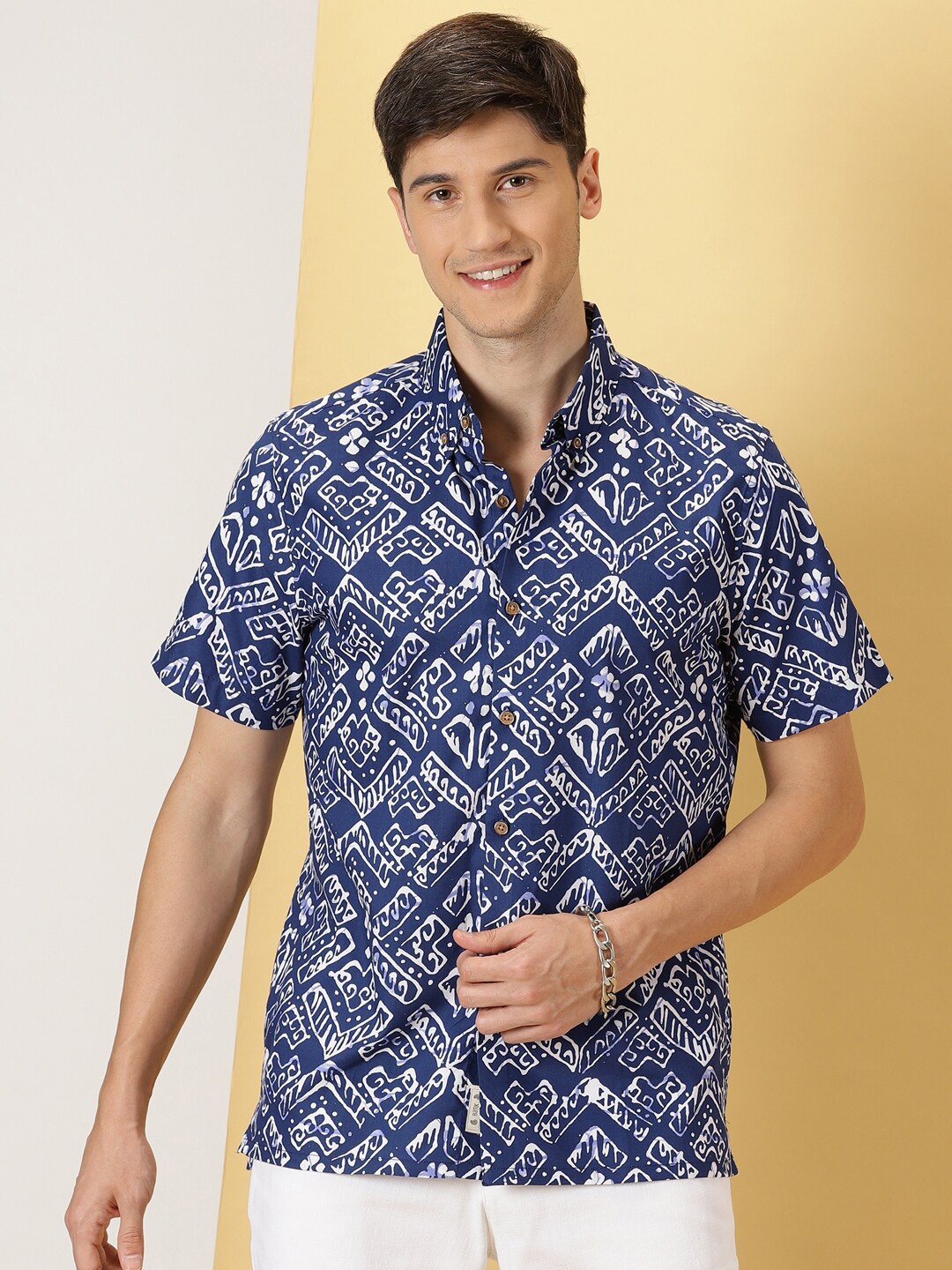 

Thomas Scott Smart Floral Opaque Printed Cotton Casual Shirt, Navy blue