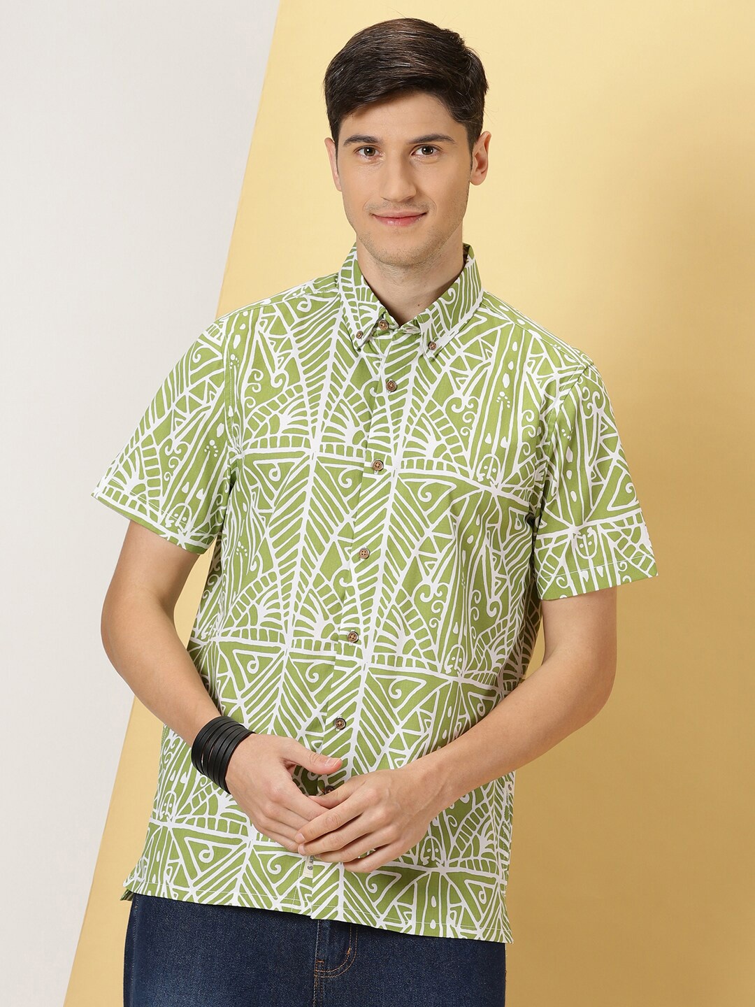 

Thomas Scott Smart Slim Fit Opaque Printed Casual Shirt, Green