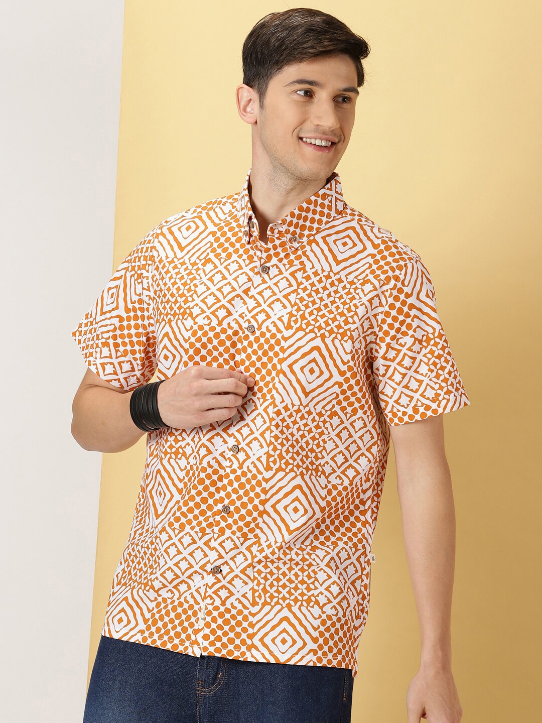 

Thomas Scott Printed Smart Slim Fit Opaque Casual Shirt, Orange