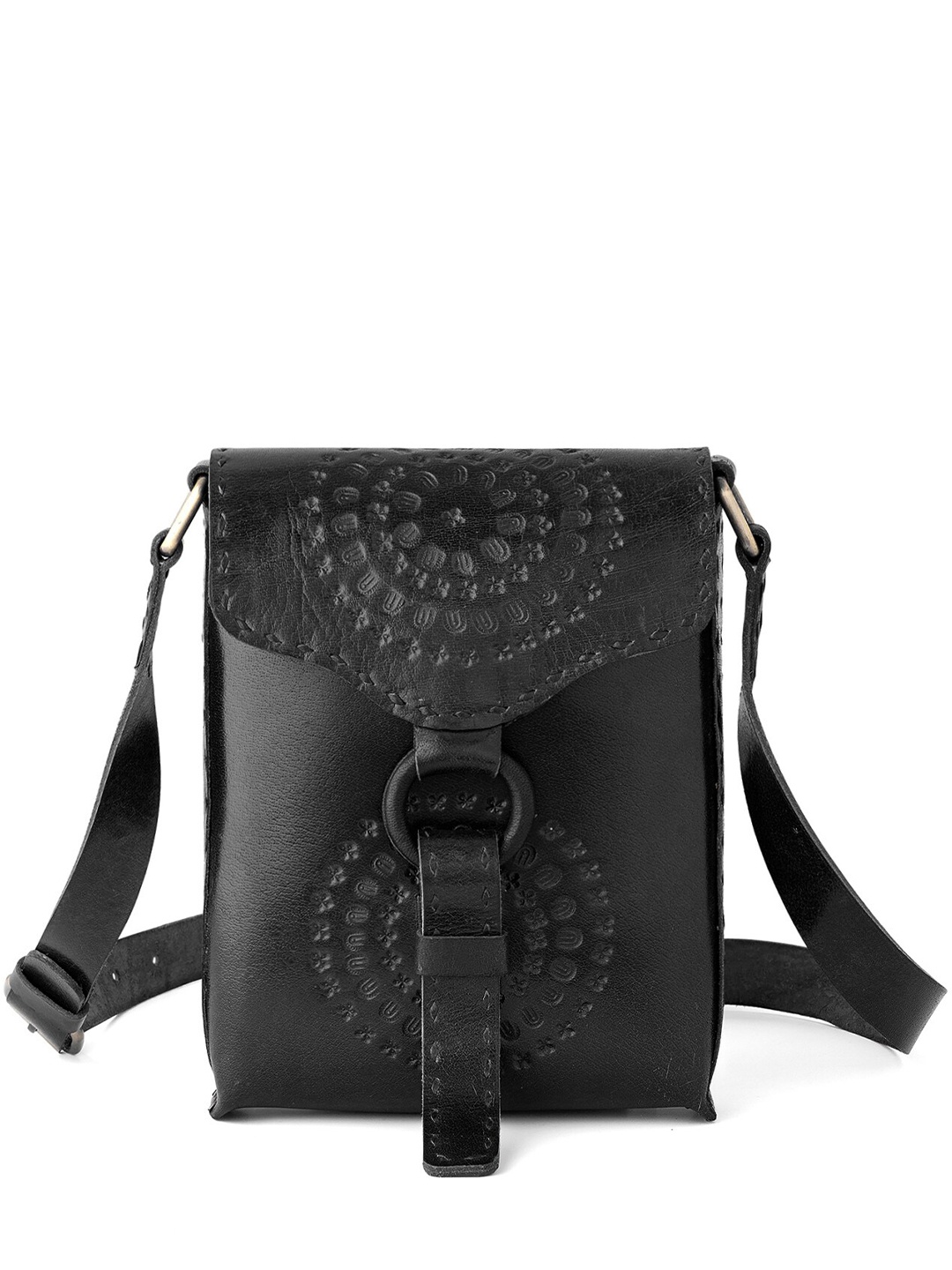 

Goatter Textured Leather Structured Sling Bag, Black