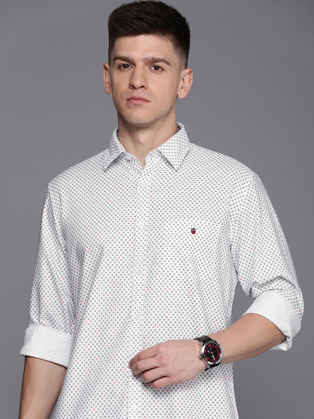 

Louis Philippe Sport Pure Cotton Slim Fit Geometric Printed Casual Shirt, White