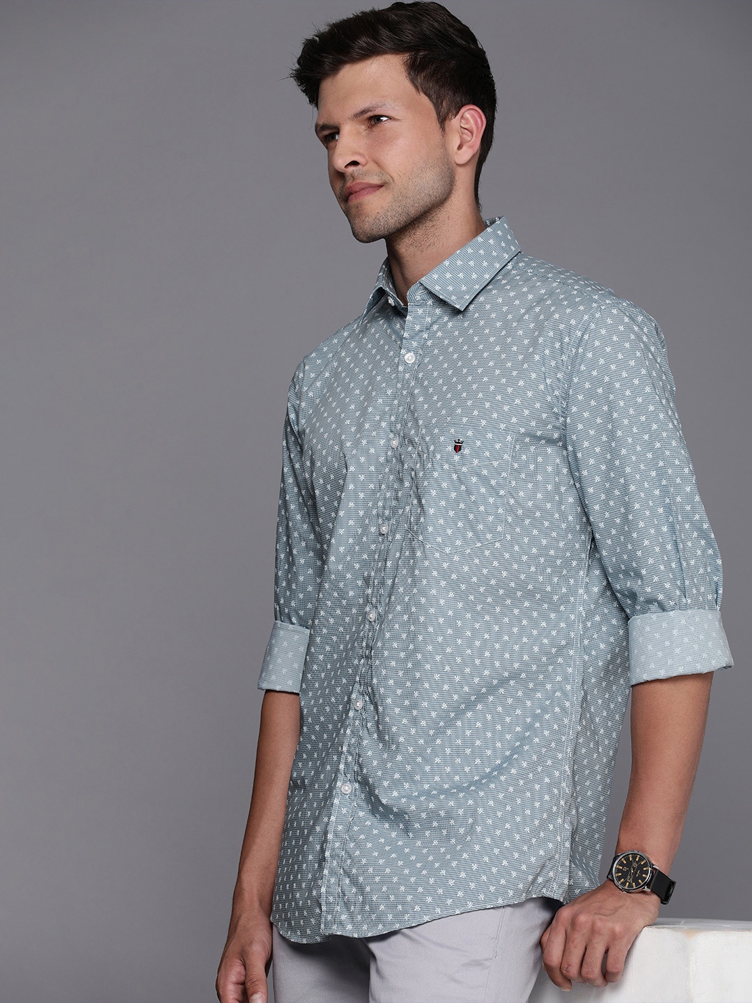 

Louis Philippe Sport Slim Fit Floral Printed Pure Cotton Casual Shirt, Blue