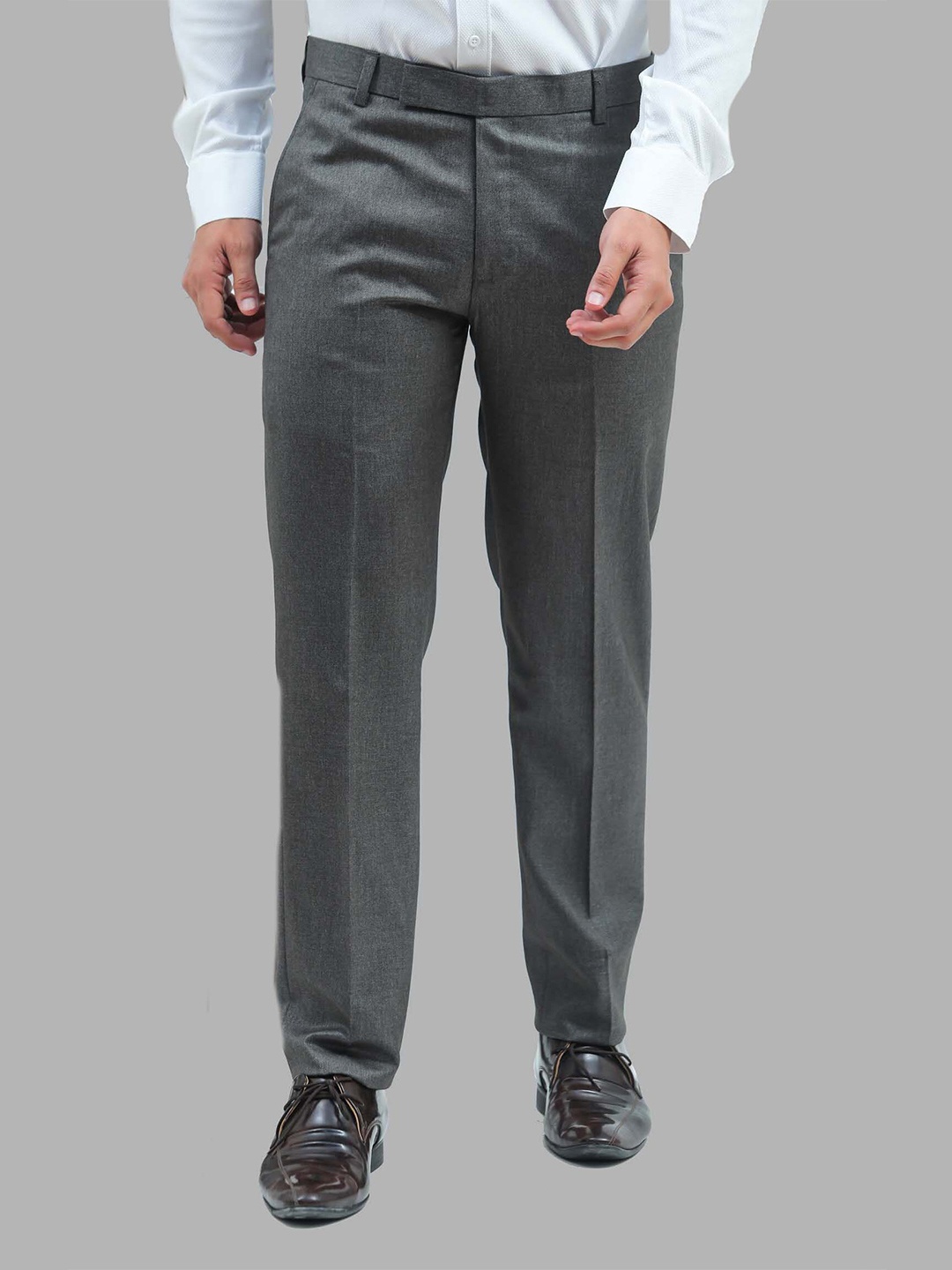 

BLUEBIRD Men Relaxed Wrinkle Free Mid-Rise Formal Trousers, Grey