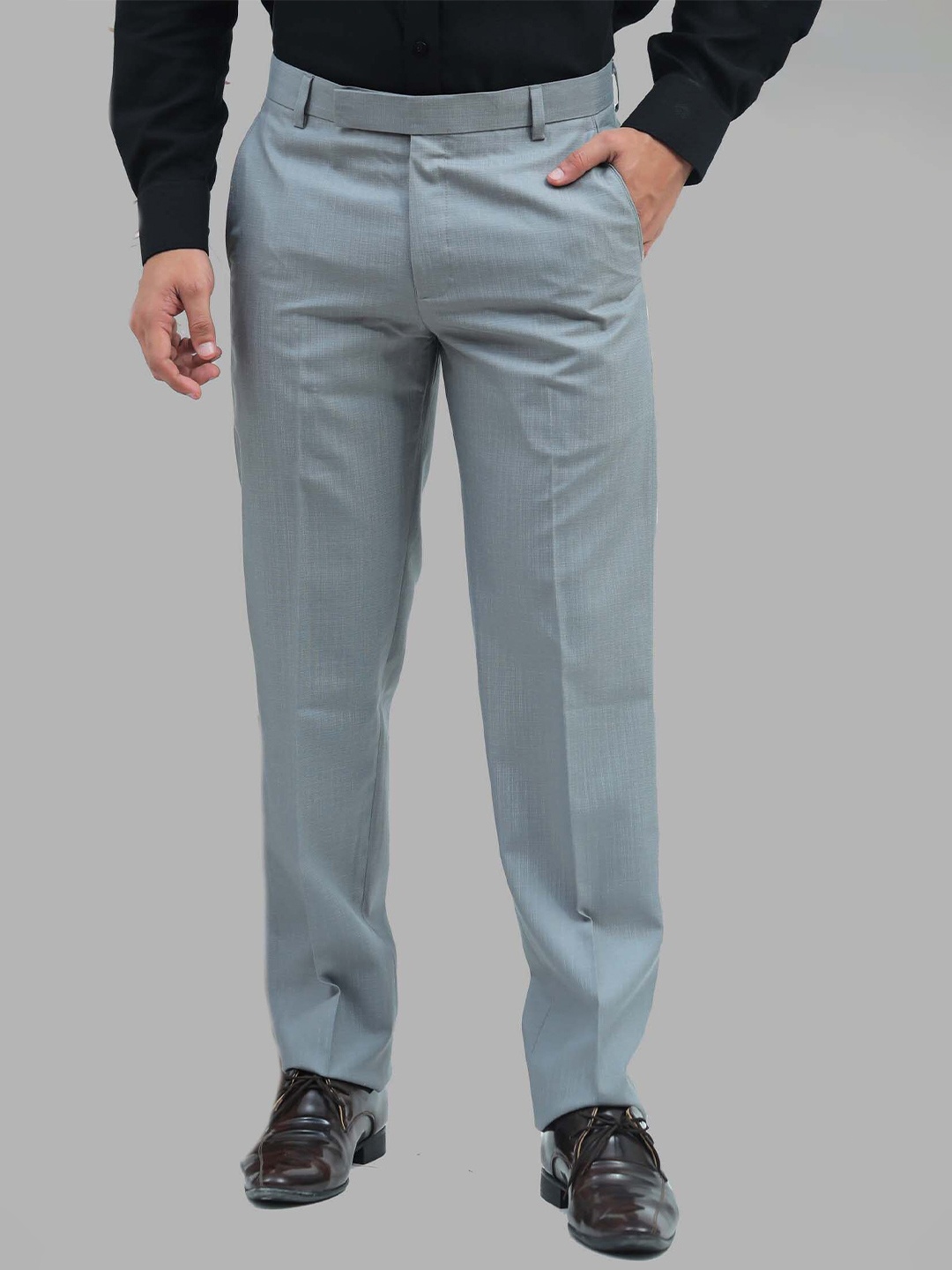 

BLUEBIRD Men Relaxed Wrinkle Free Mid-Rise Formal Trousers, Grey