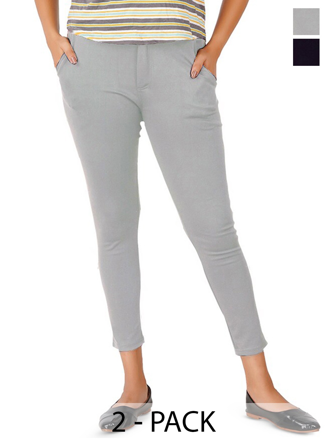 

BAESD Women Pack Of 2 Smart Skinny Fit Cropped Trousers, Grey