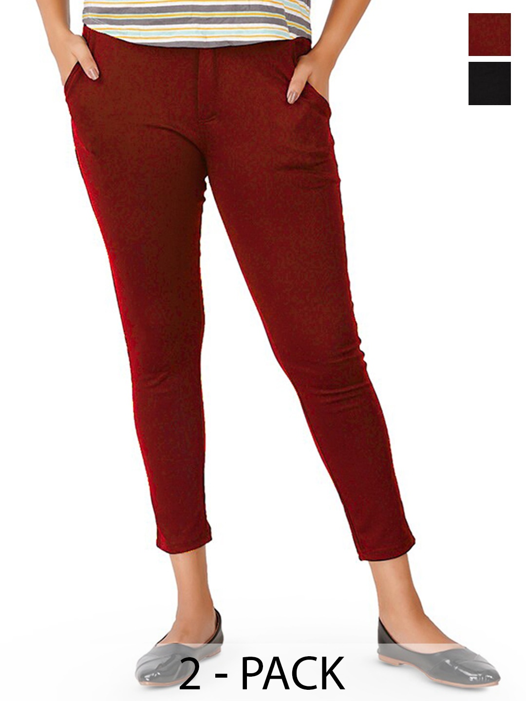 

BAESD Women Pack Of 2 Smart Skinny Fit Trousers, Black
