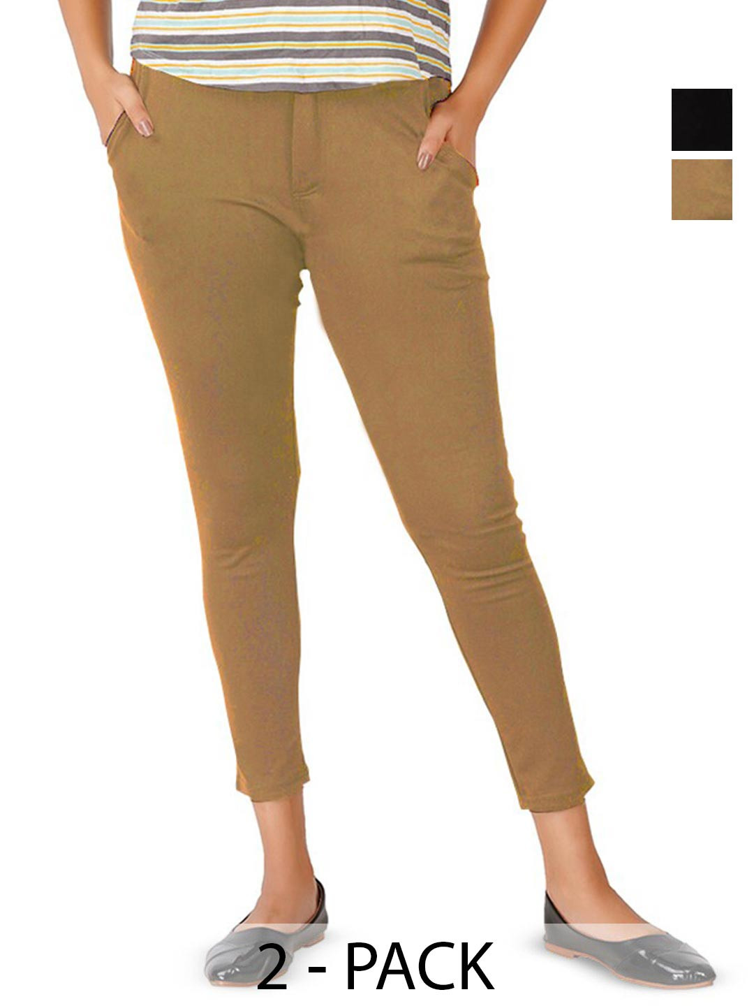 

BAESD Women Pack Of 2 Smart Skinny Fit Trousers, Beige