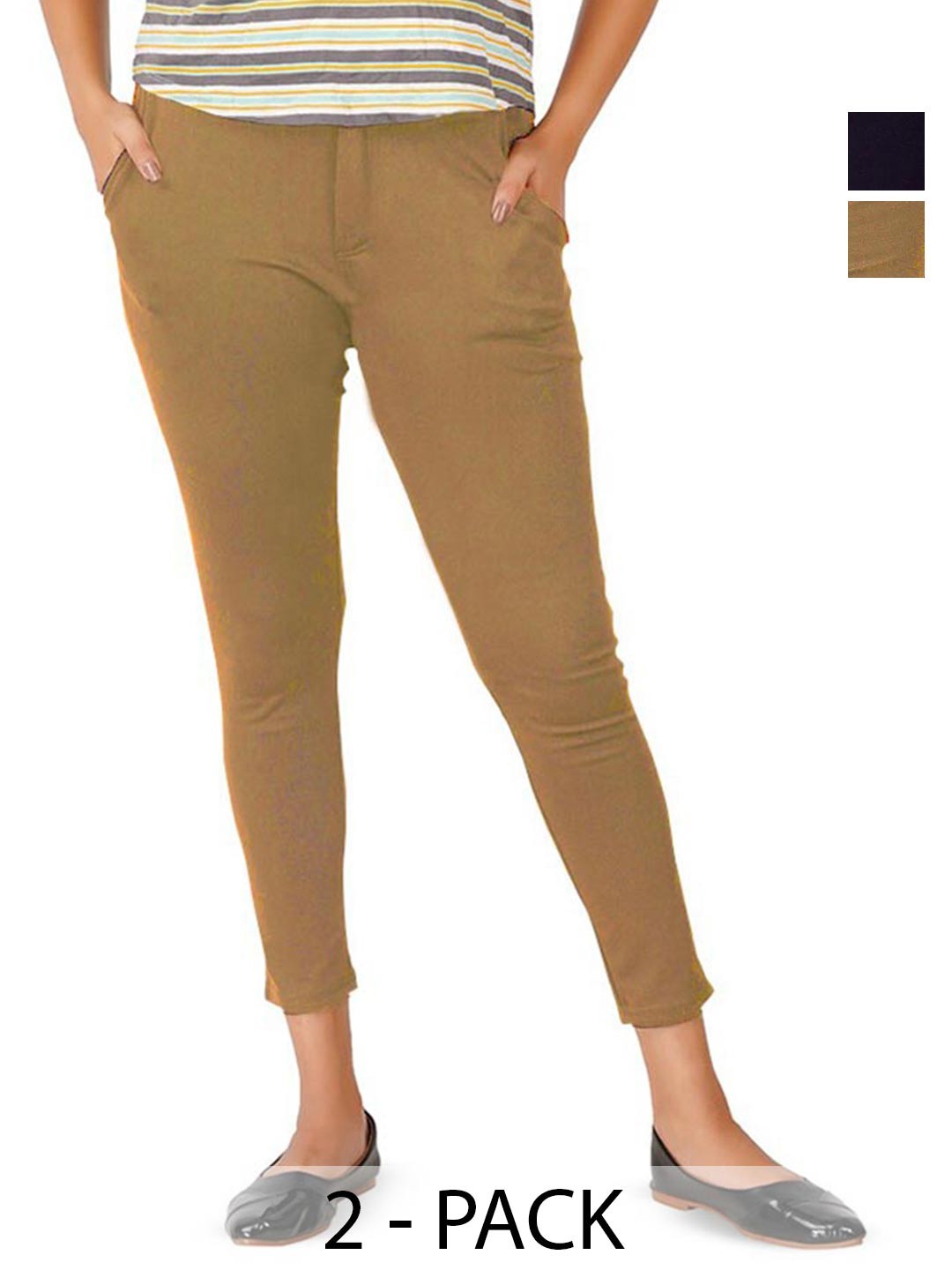 

BAESD Women Pack Of 2 Smart Skinny Fit Trousers, Beige