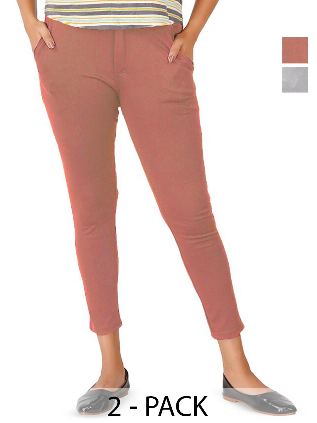 

BAESD Women Pack Of 2 Smart Skinny Fit Cropped Trousers, Grey