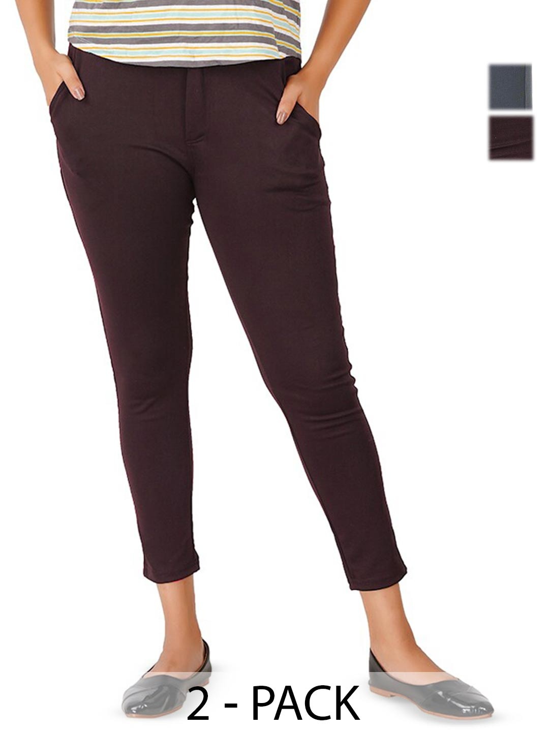 

BAESD Women Pack Of 2 Skinny Fit Lycra Cropped Jeggings, Grey