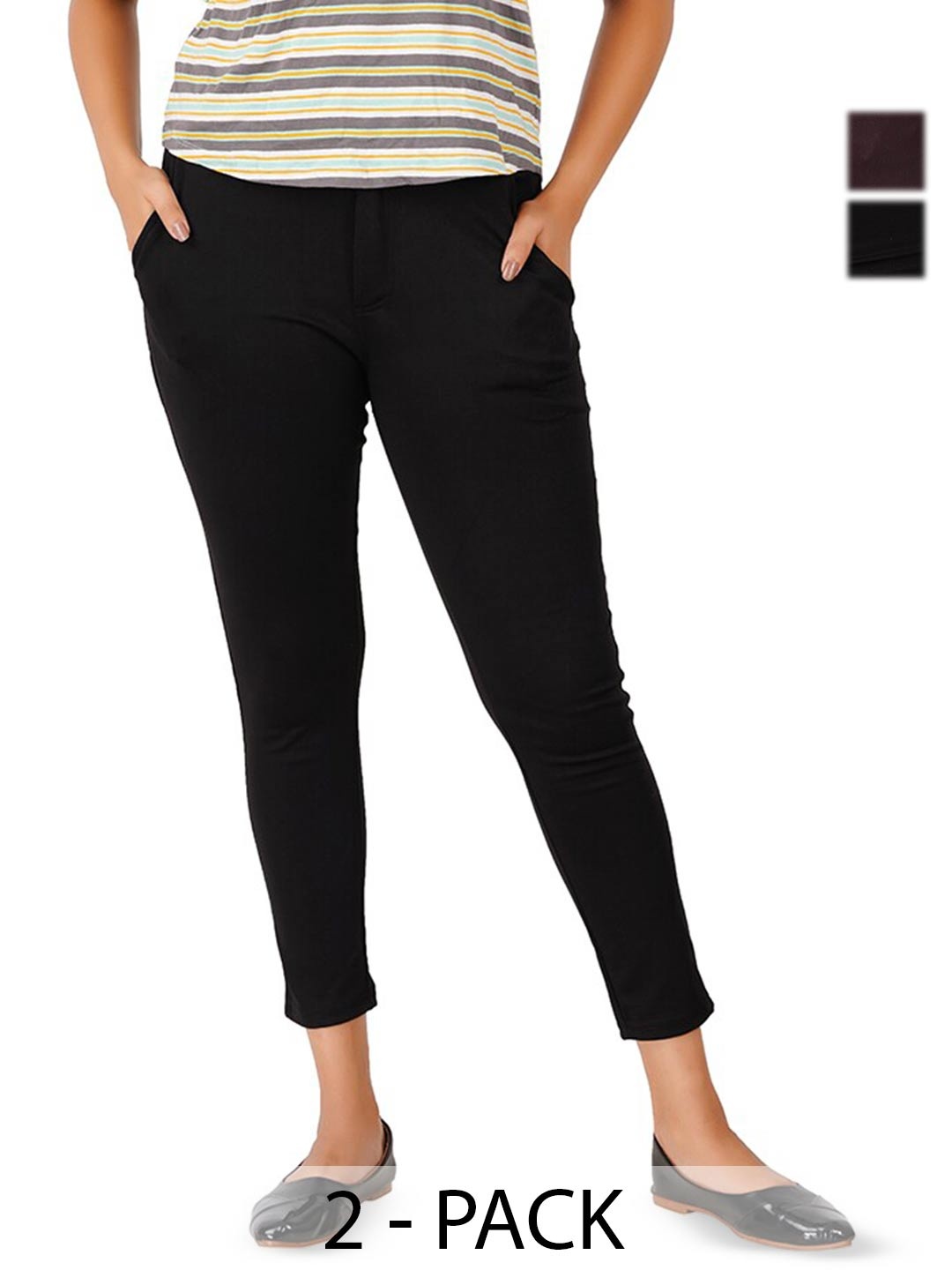 

BAESD Women Pack Of 2 Skinny Fit Lycra Cropped Jeggings, Black
