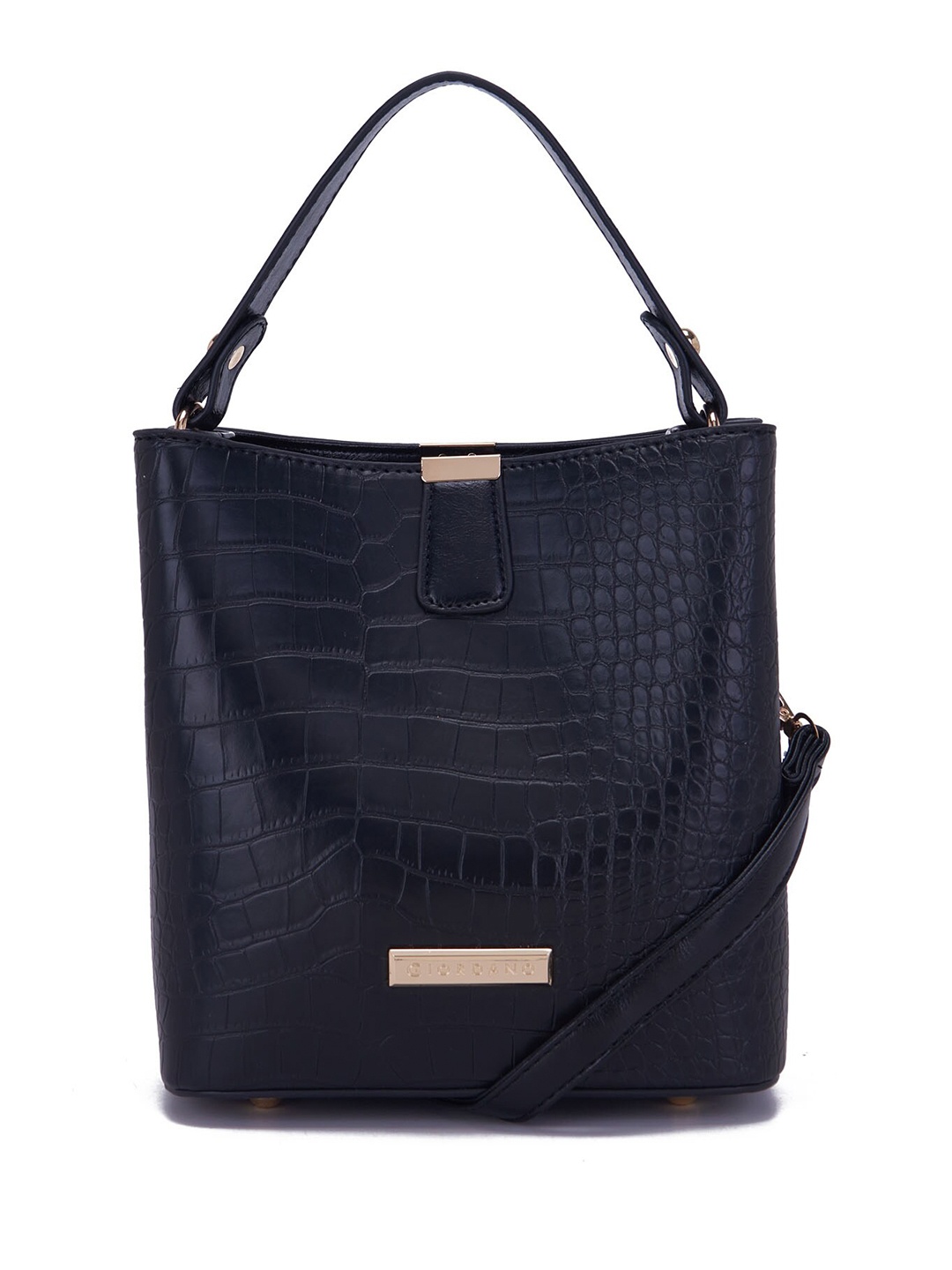 GIORDANO Textured Structured Shoulder Bag, Black