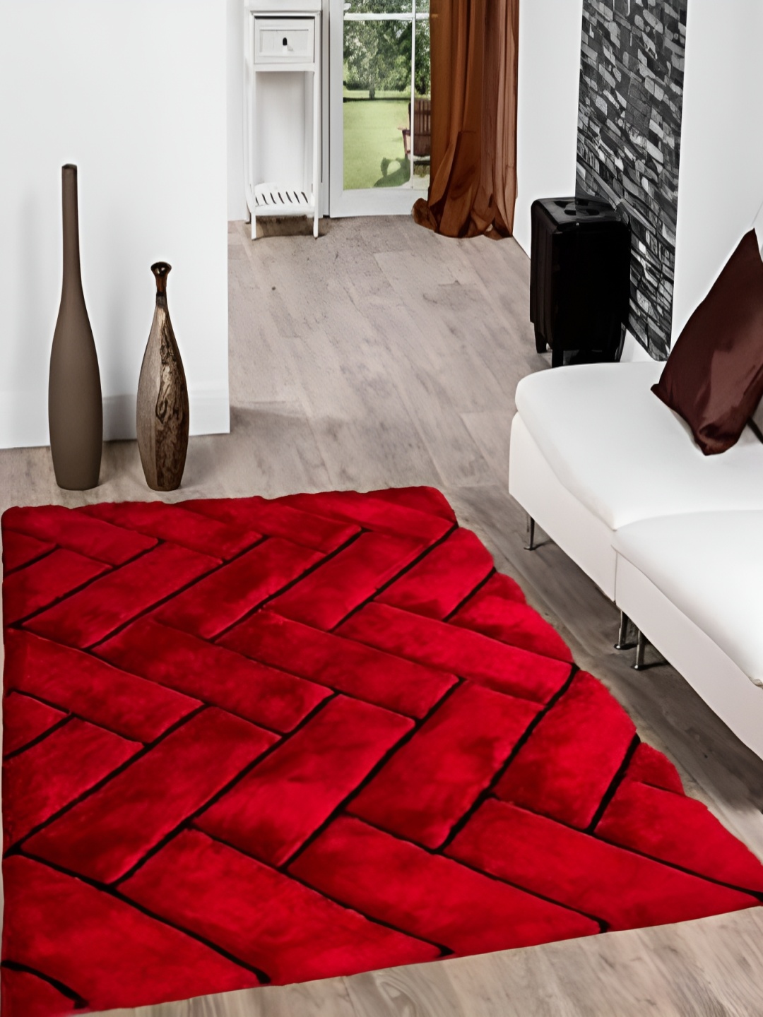 Shopgallery Red Geometric Anti-Skid Carpet