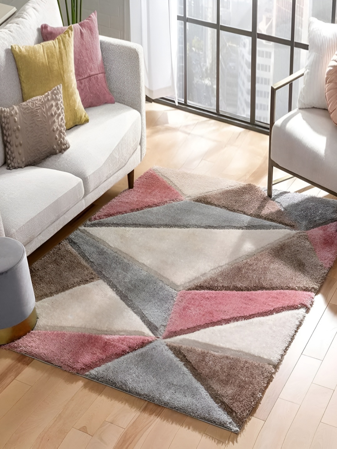

Shopgallery Turquoise Blue Geometric Anti-Skid Carpet, Grey