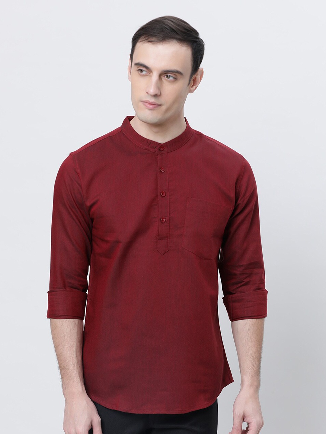 

THE SOUL PATROL Mandarin Collar Long Sleeves Kurta, Red