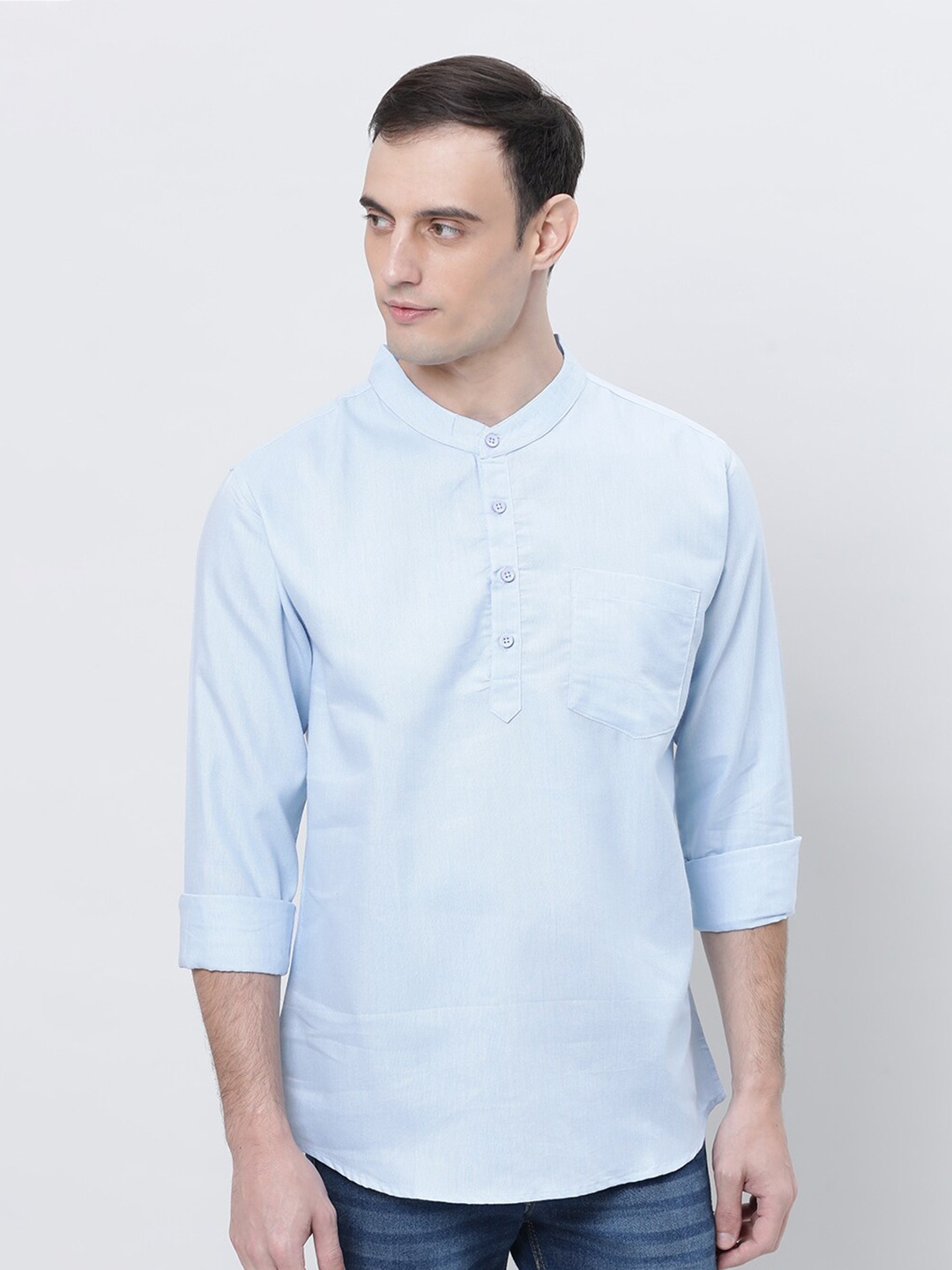 

THE SOUL PATROL Mandarin Collar Cotton Kurta, Blue