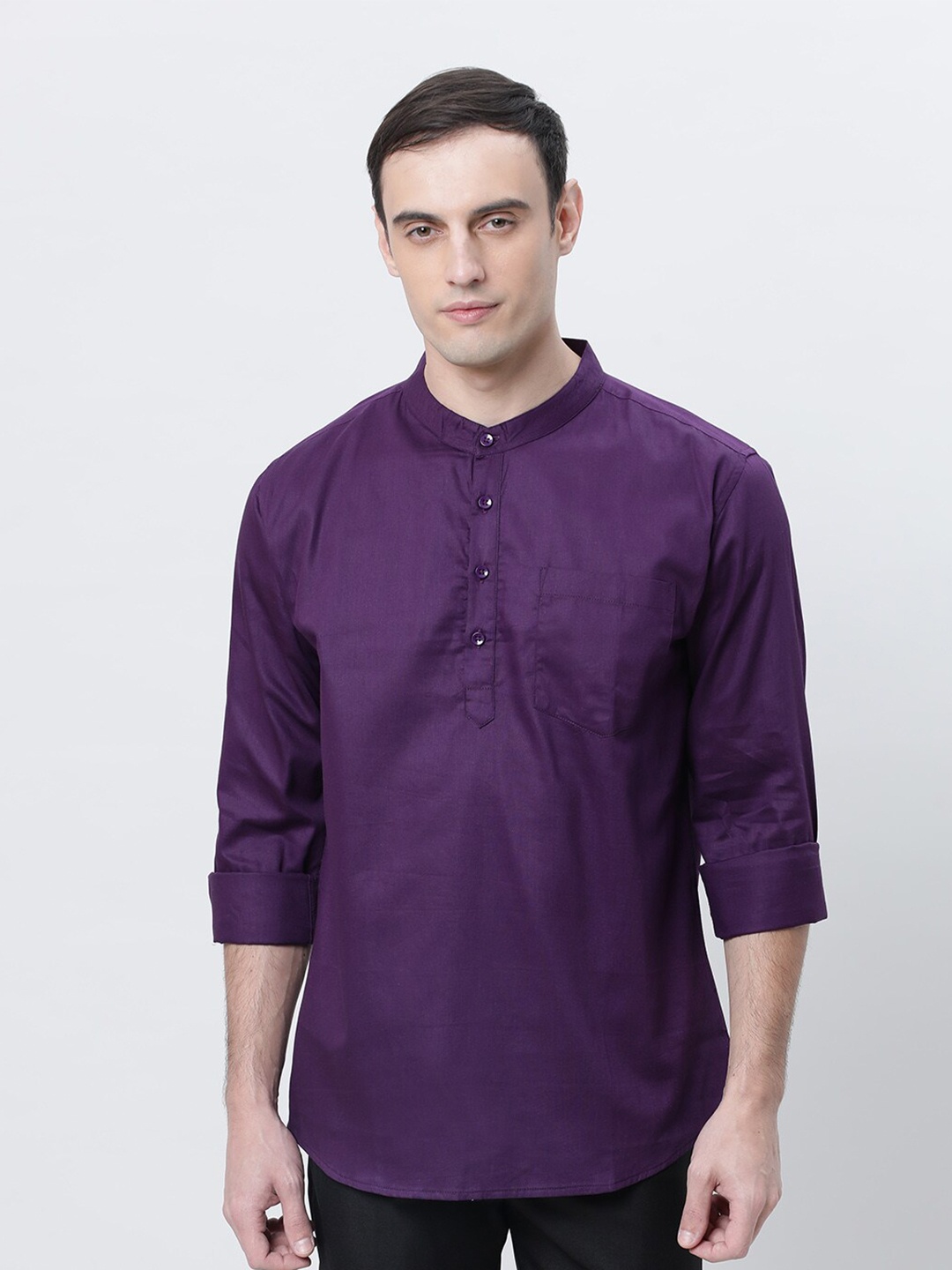

THE SOUL PATROL Mandarin Collar Cotton Kurta, Purple
