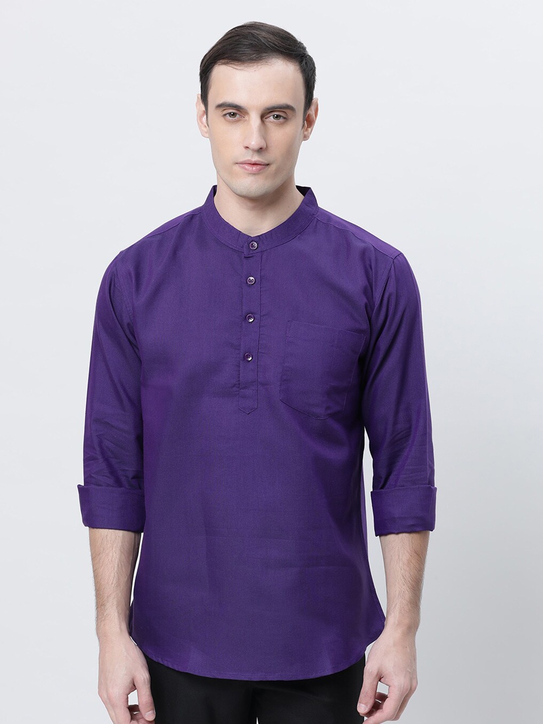 

THE SOUL PATROL Cotton Light Weight Mandarin Collar Short Kurta, Violet