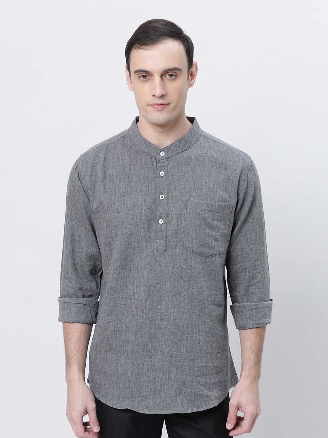 

THE SOUL PATROL Mandarin Collar Cotton Straight Kurta, Grey