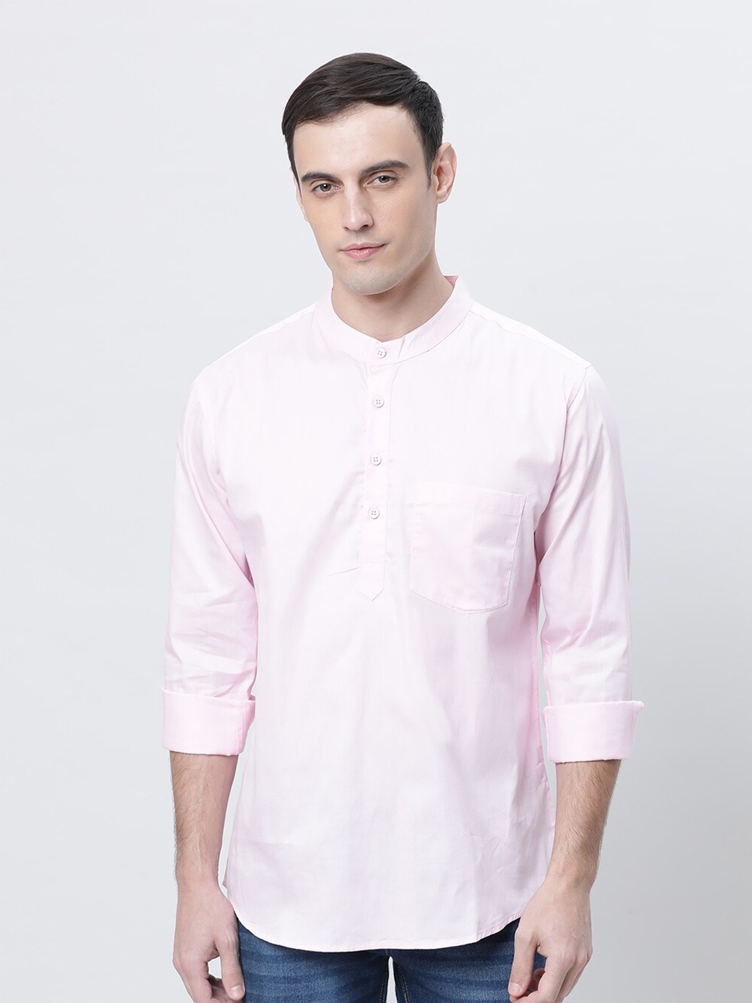 

THE SOUL PATROL Mandarin Collar Cotton Short kurta, Pink