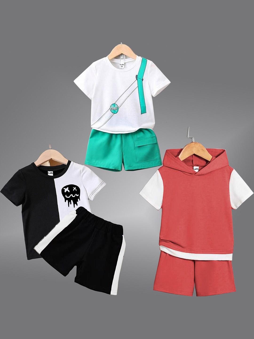 

BAESD Kids Pack Of 3 Printed Pure Cotton T-shirt with Shorts, White