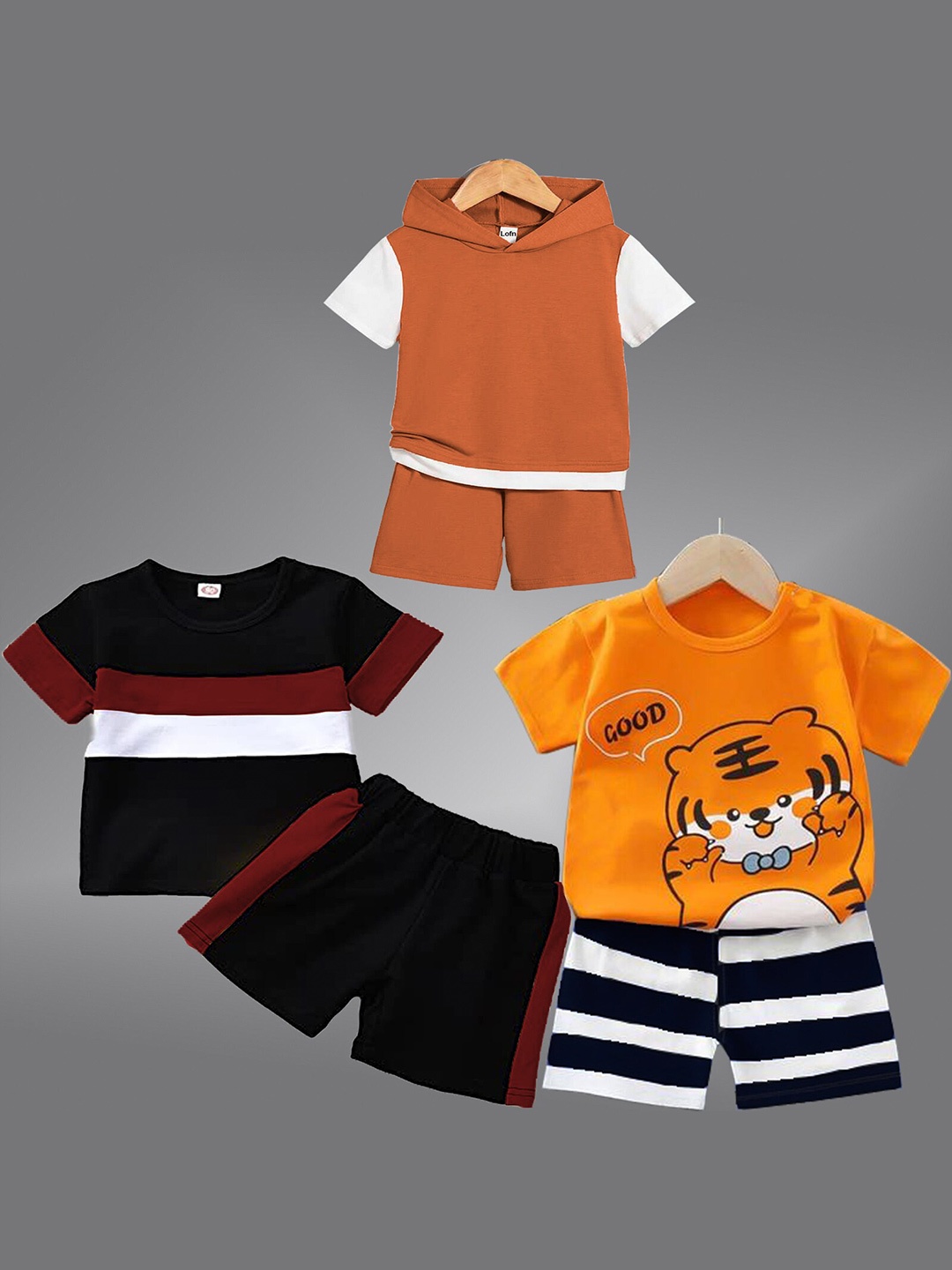 

BAESD Kids Pack Of 3 Printed Pure Cotton T-shirt with Shorts, Orange