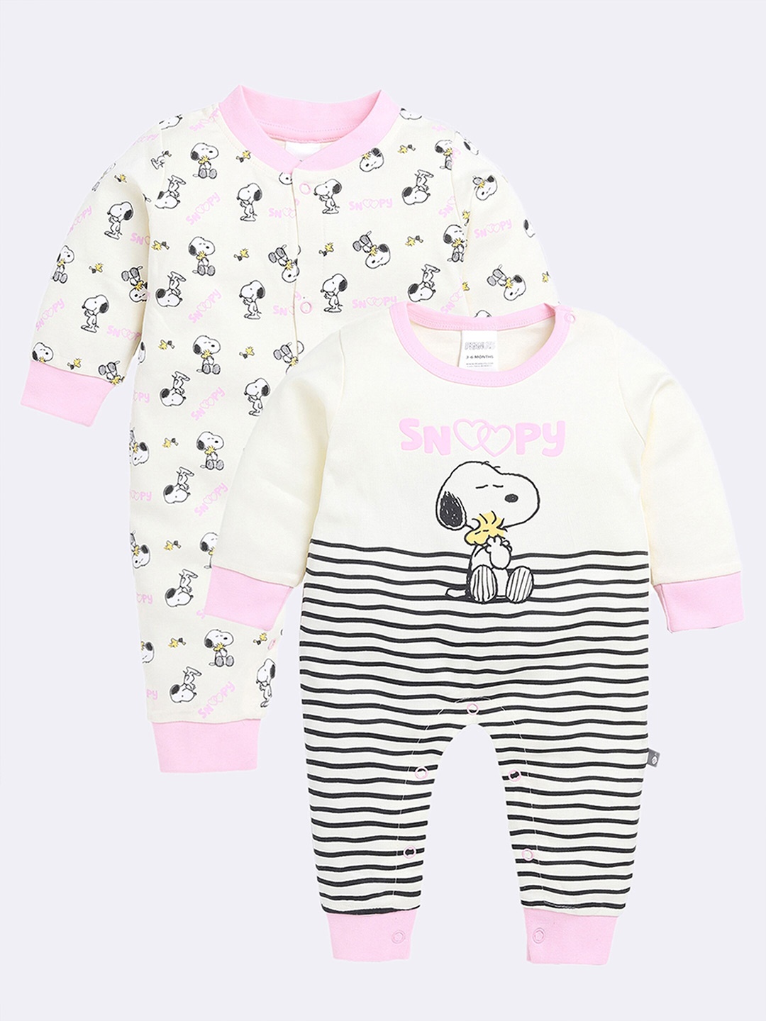 

Moms Love Infant Girls Pack Of 2 Printed Cotton Rompers, Pink
