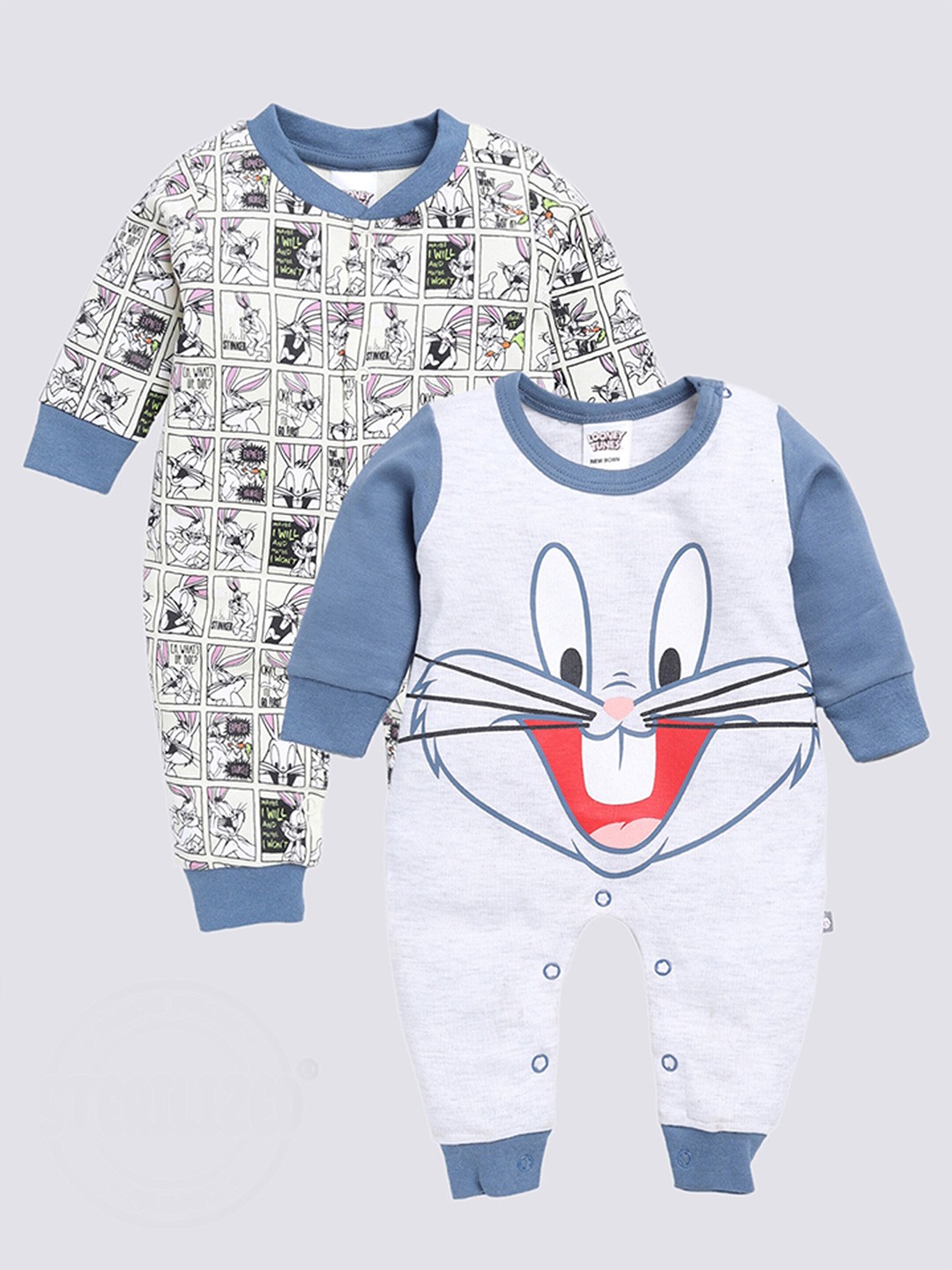 

Moms Love Infants Pack Of 2 Printed Cotton Rompers, Grey