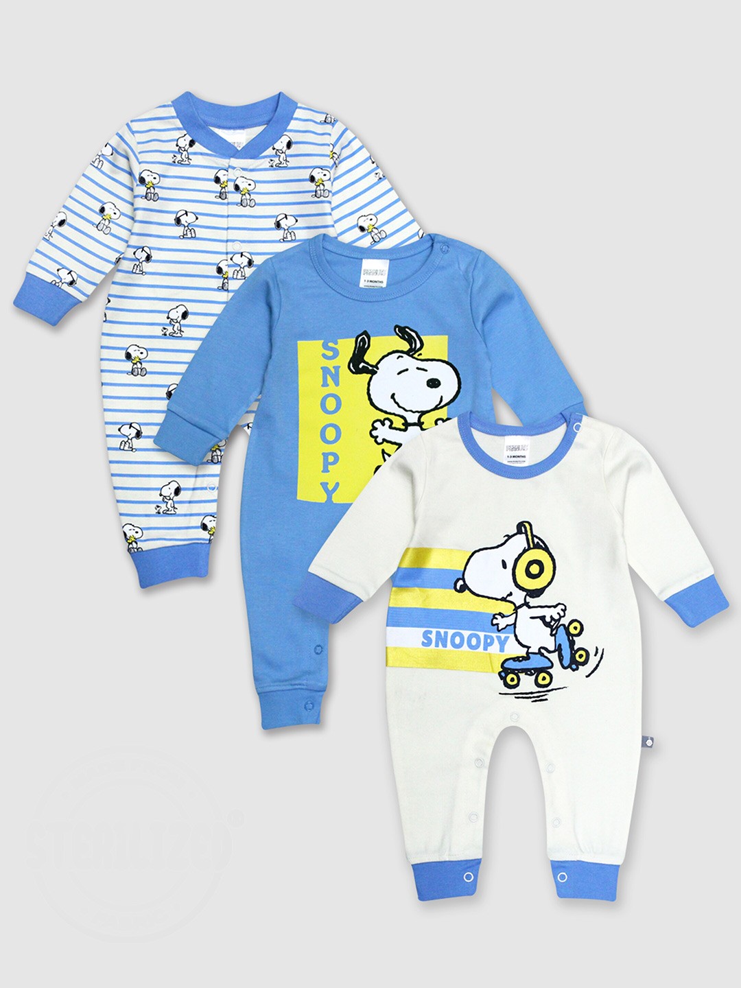 Moms Love Infant Boys Pack Of 3 Printed Assorted Cotton Rompers