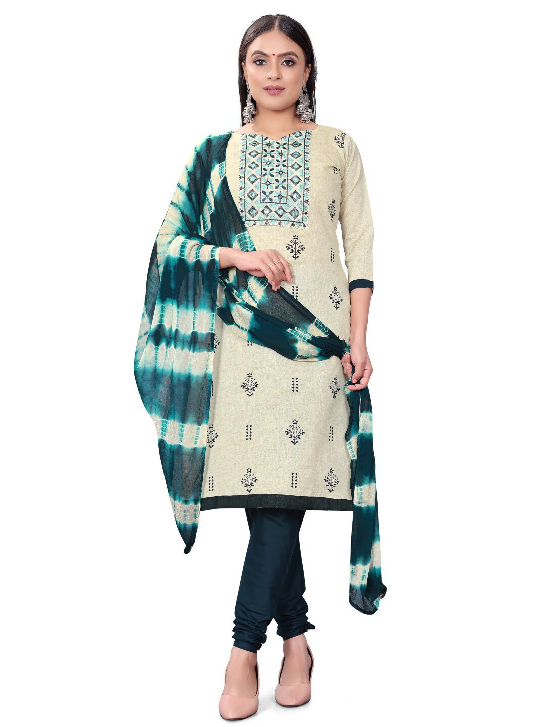 

ZEEPKART Floral Printed Unstitched Dress Material, Blue