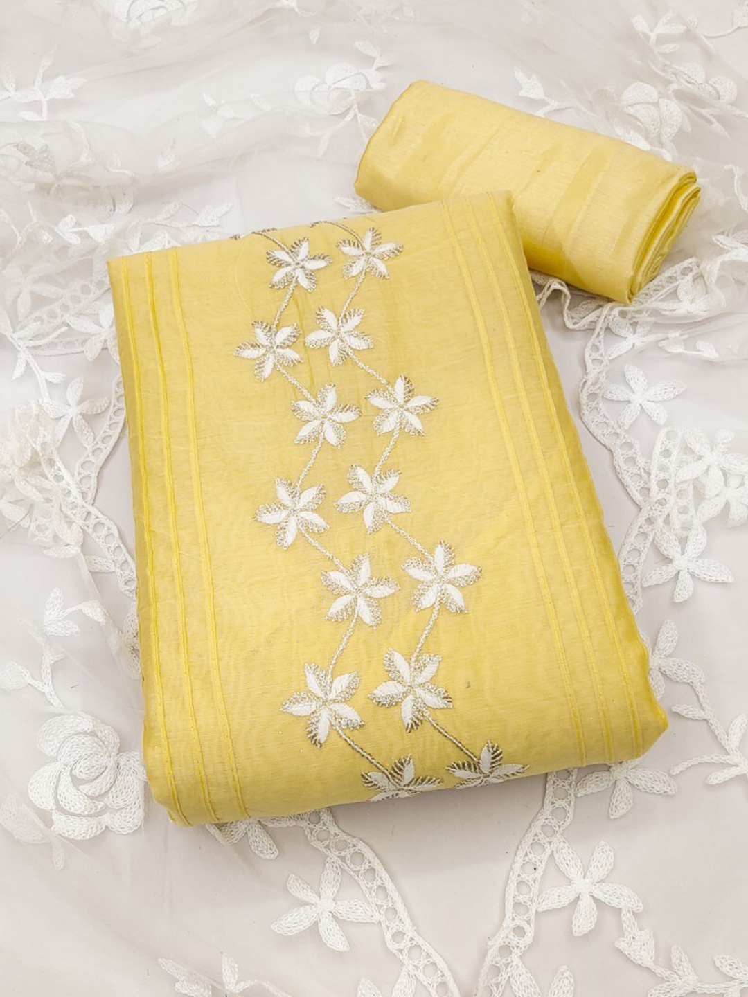 

ZEEPKART Embroidered Unstitched Dress Material, Yellow