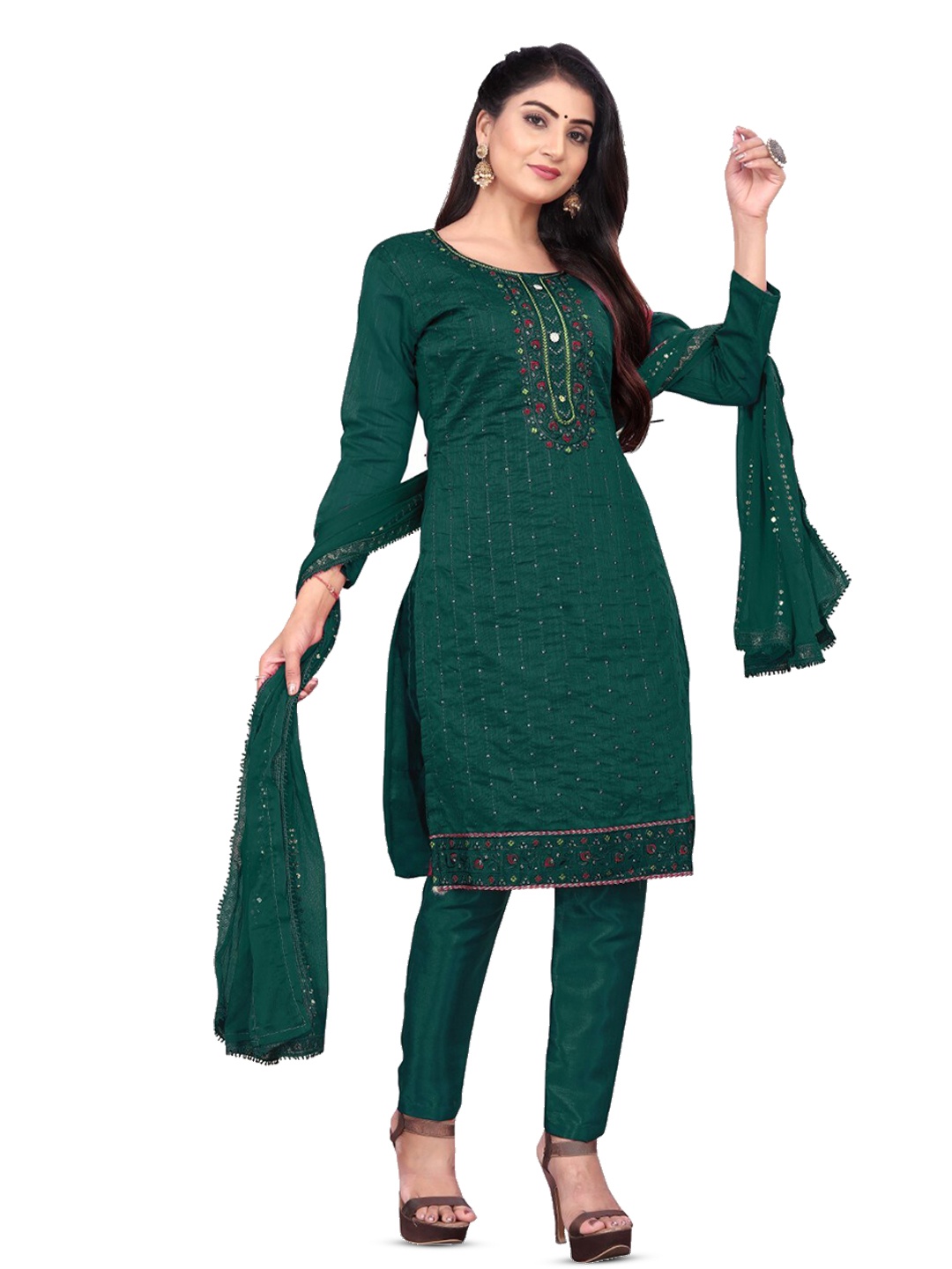 

ZEEPKART Unstitched Dress Material, Green