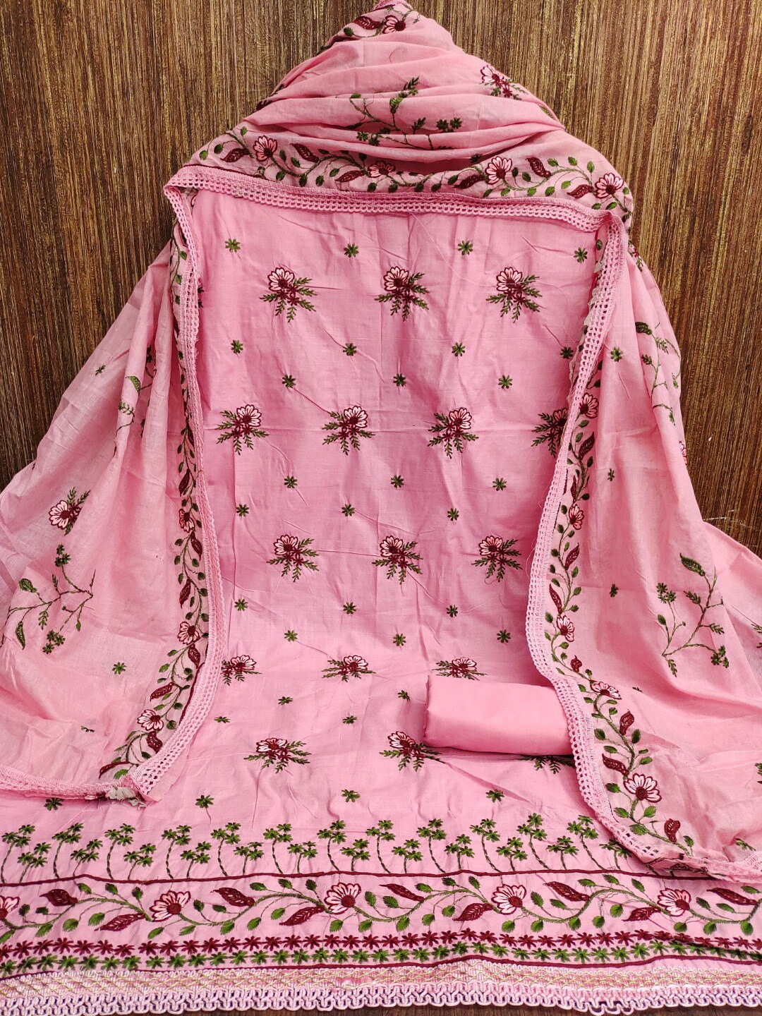 

ZEEPKART Embroidered Unstitched Dress Material, Pink