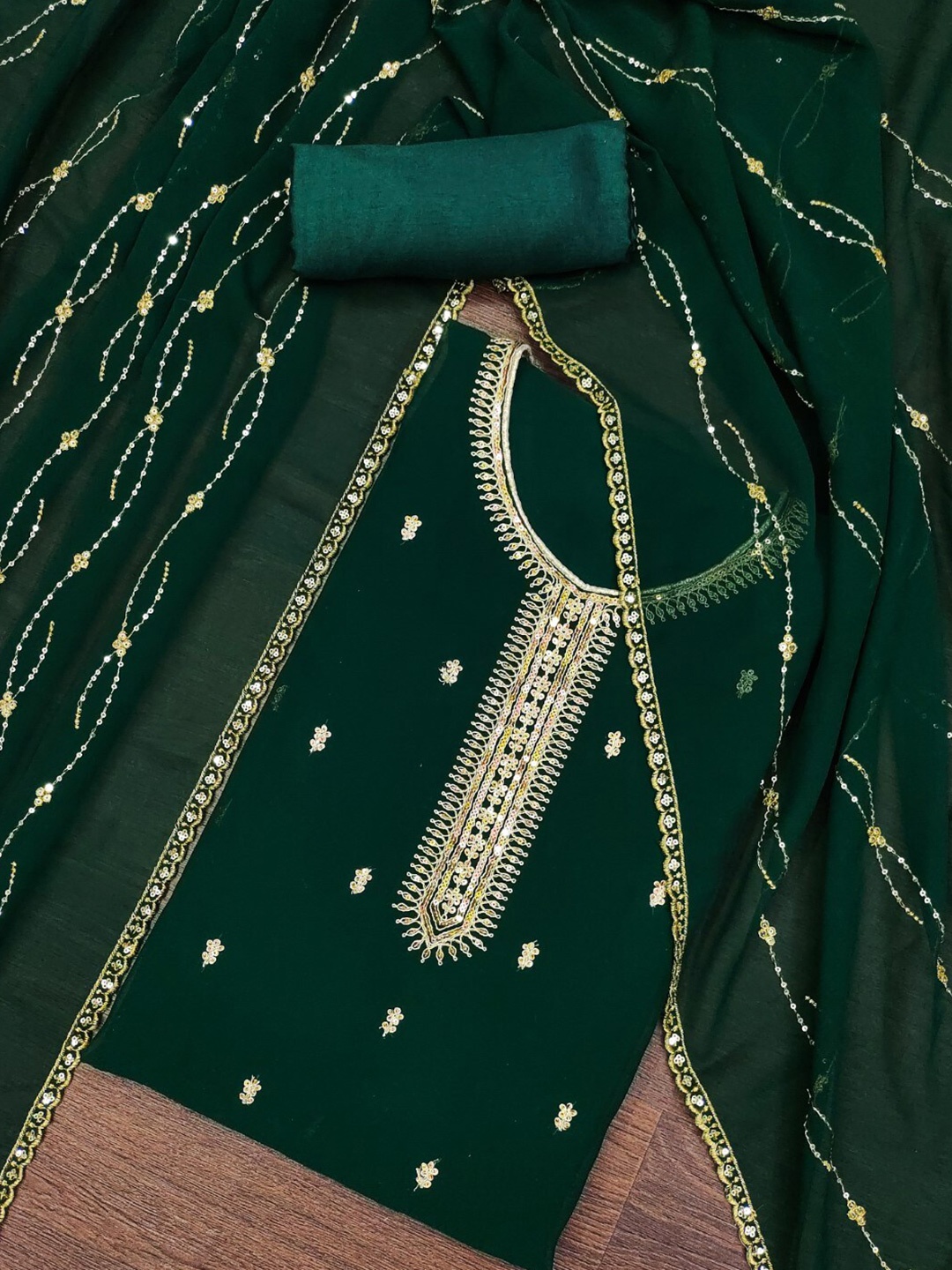 

ZEEPKART Sequinned Unstitched Dress Material, Green