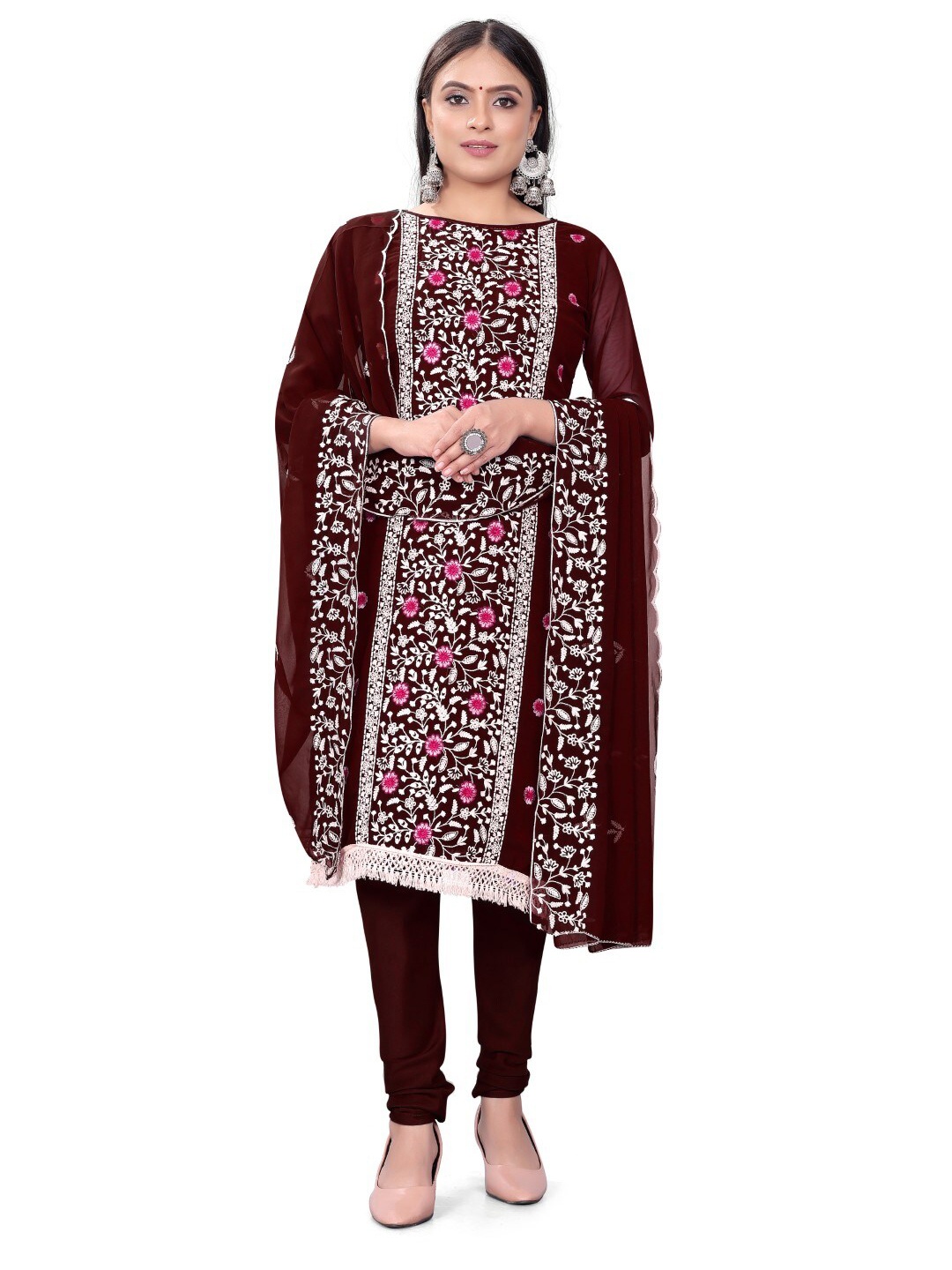 

ZEEPKART Floral Embroidered Unstitched Dress Material, Purple