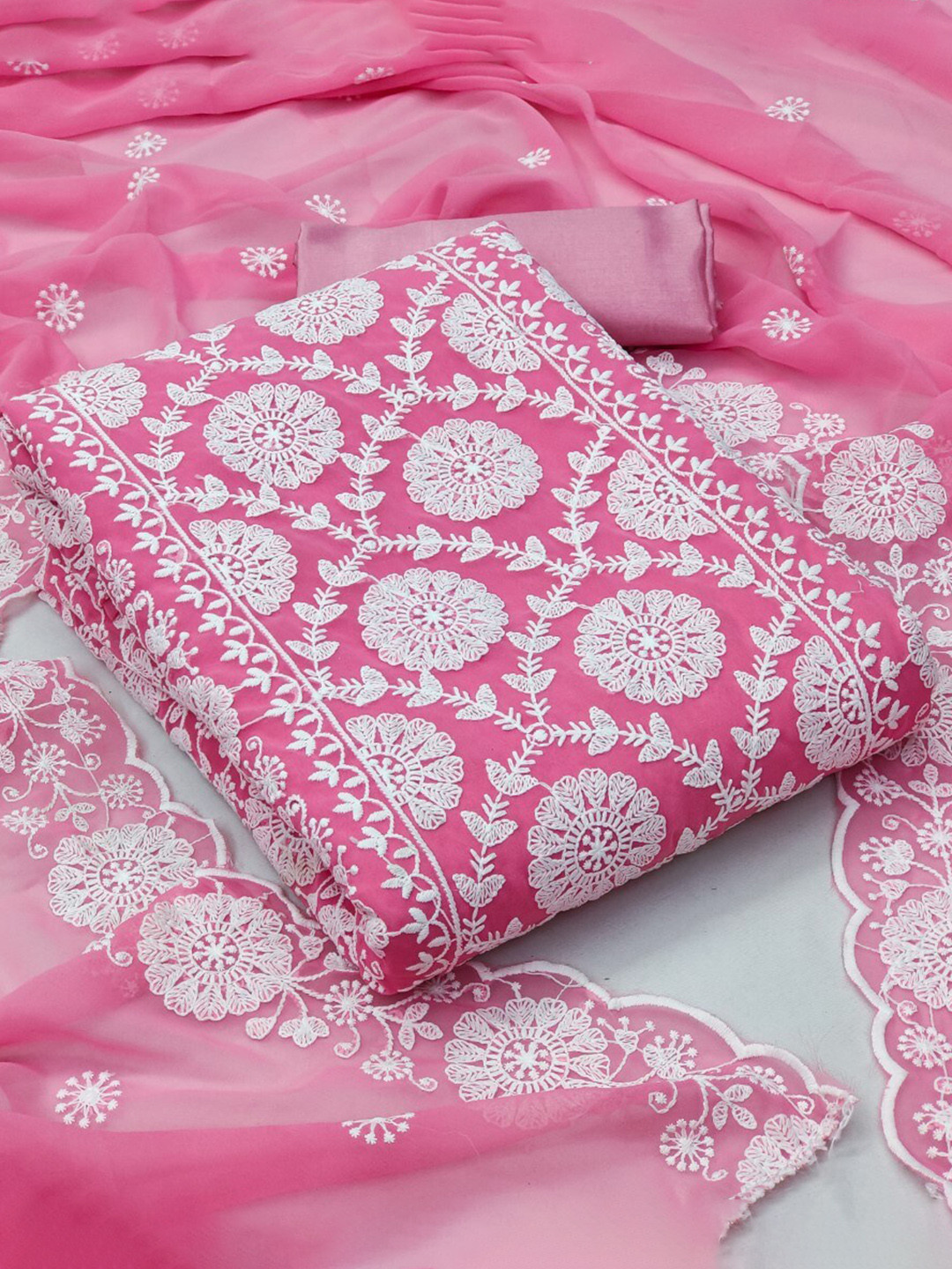

ZEEPKART Embroidered Unstitched Dress Material, Pink