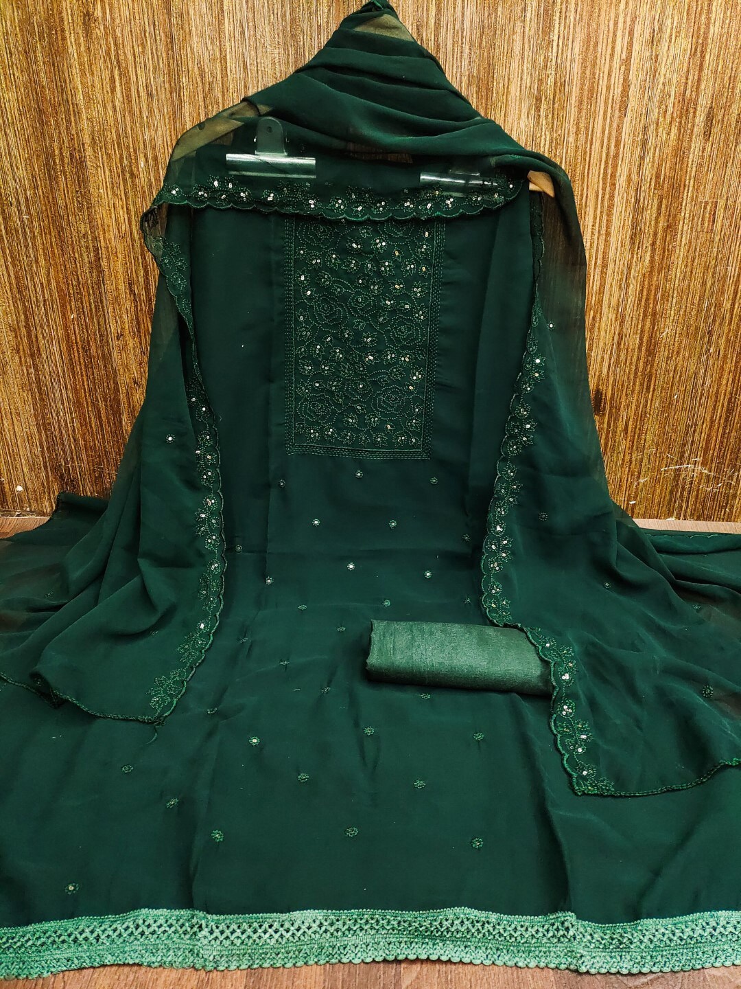 

ZEEPKART Sequinnned Embroidered Unstitched Dress Material, Green