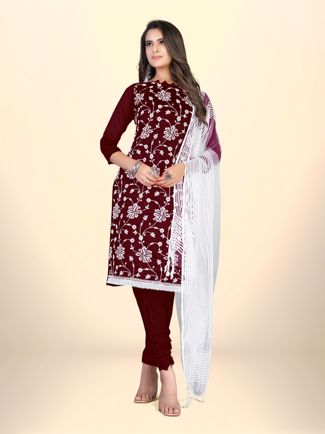 

ZEEPKART Embroidered Unstitched Dress Material, Purple